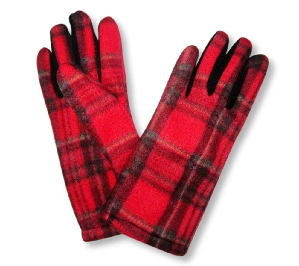 Keep your hands warm with these thermal, red tartan gloves!