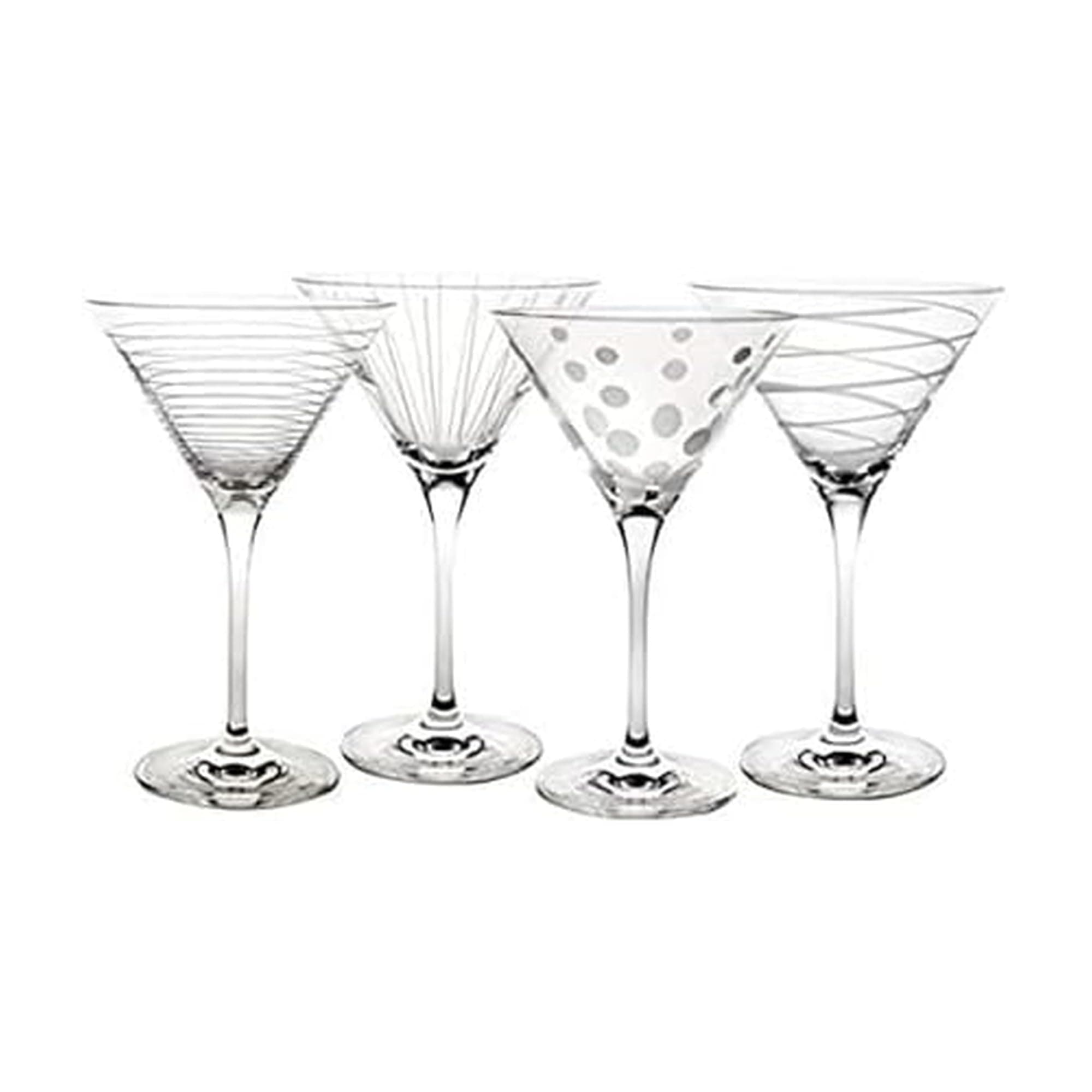 Cheers 10-Ounce Martini Glasses, Fun Etched Designs, Durable Clear Glass Cocktail Glassware, Set of 4, Perfect for Entertaining and Gifting