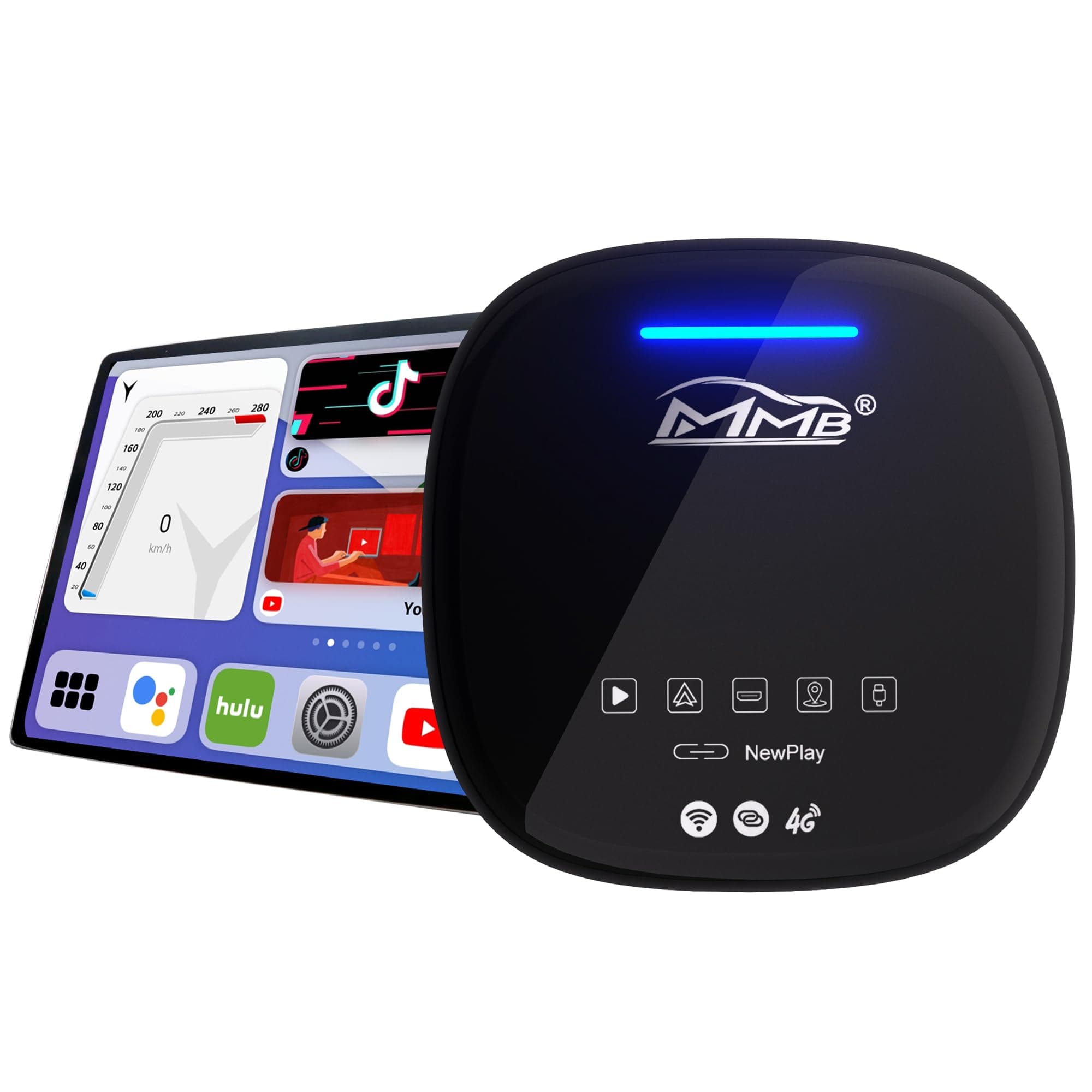 MMB MAX 2.0 2023 Multimedia Video Box with HDMI Output, Wireless CarPlay Adapter The Magic Ai Box, Deeply Customized Android System Online Video Google Play Dongle, 8-Core, 4+64G, Support 4G SIM Card