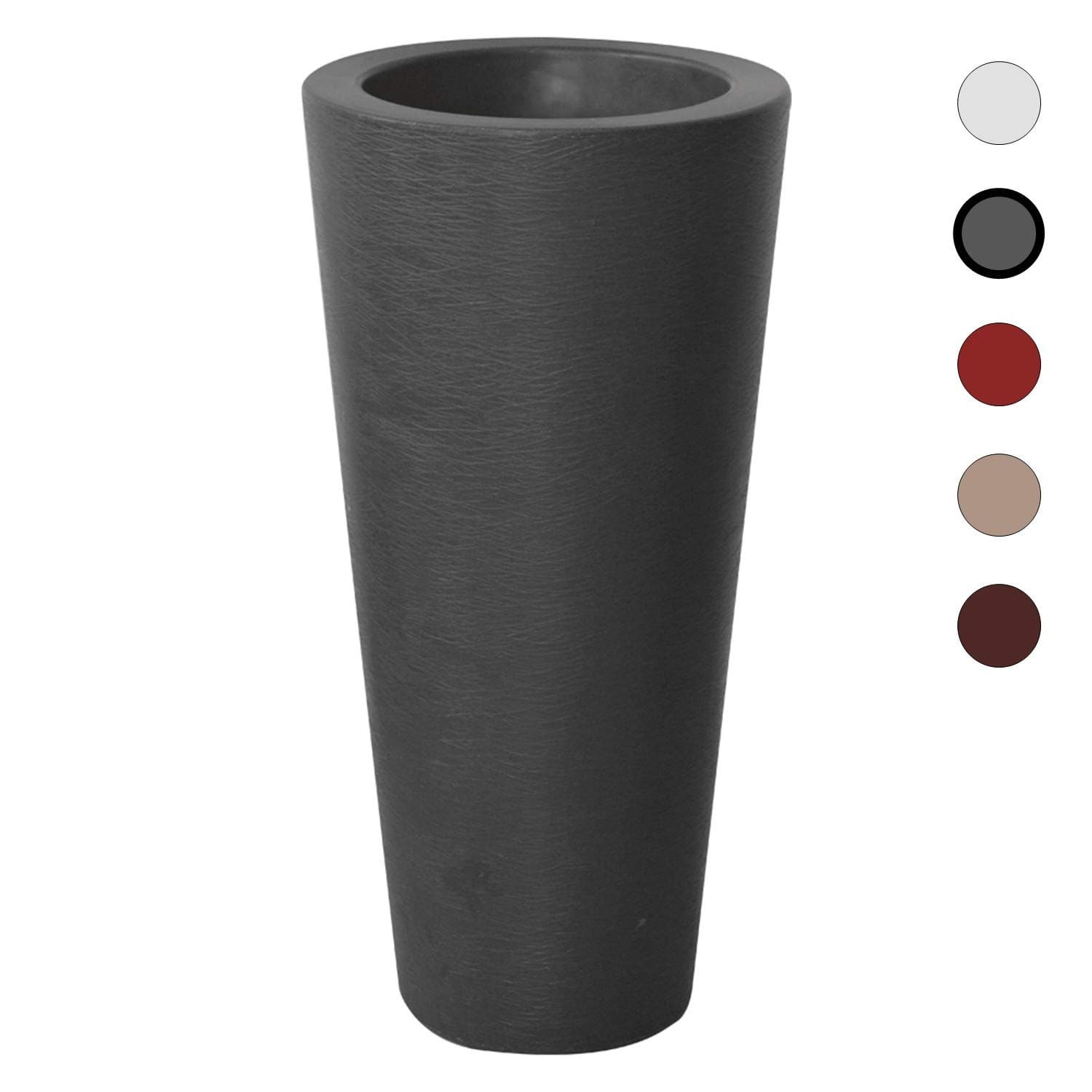 ALMI Almog Tall Round Plastic Planter, 32 Inch Large Indoor Outdoor Round Plant Pot, Patio Deck or Garden Handmade Planters, Flower Pot, (D:15" x H:31), Anthracite