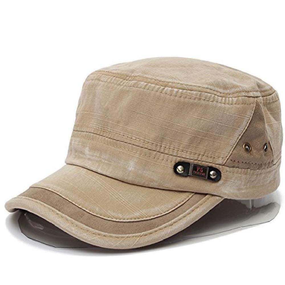 Liann Baseball Cap - Military Cap - Washed Vintage Army Hat - Plain Flat Cadet Hat for Men & Women - Beige