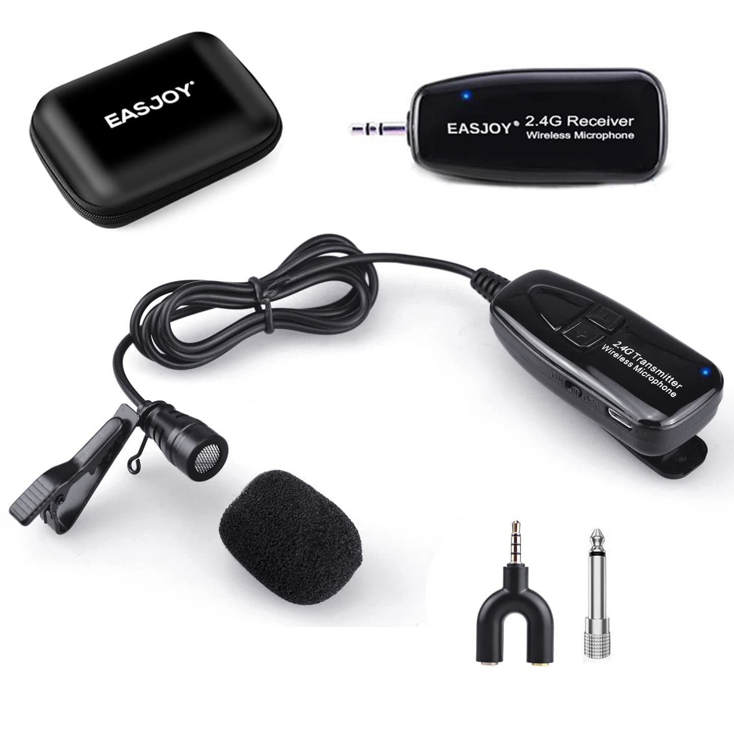 Wireless Lavalier Microphone 2.4G Lapel Mic Collar Clip-on Microphones for Voice Amplifier Speaker PA Speakers Teaching Conference Yoga Tour Guiding Stage Performance Rechargeable