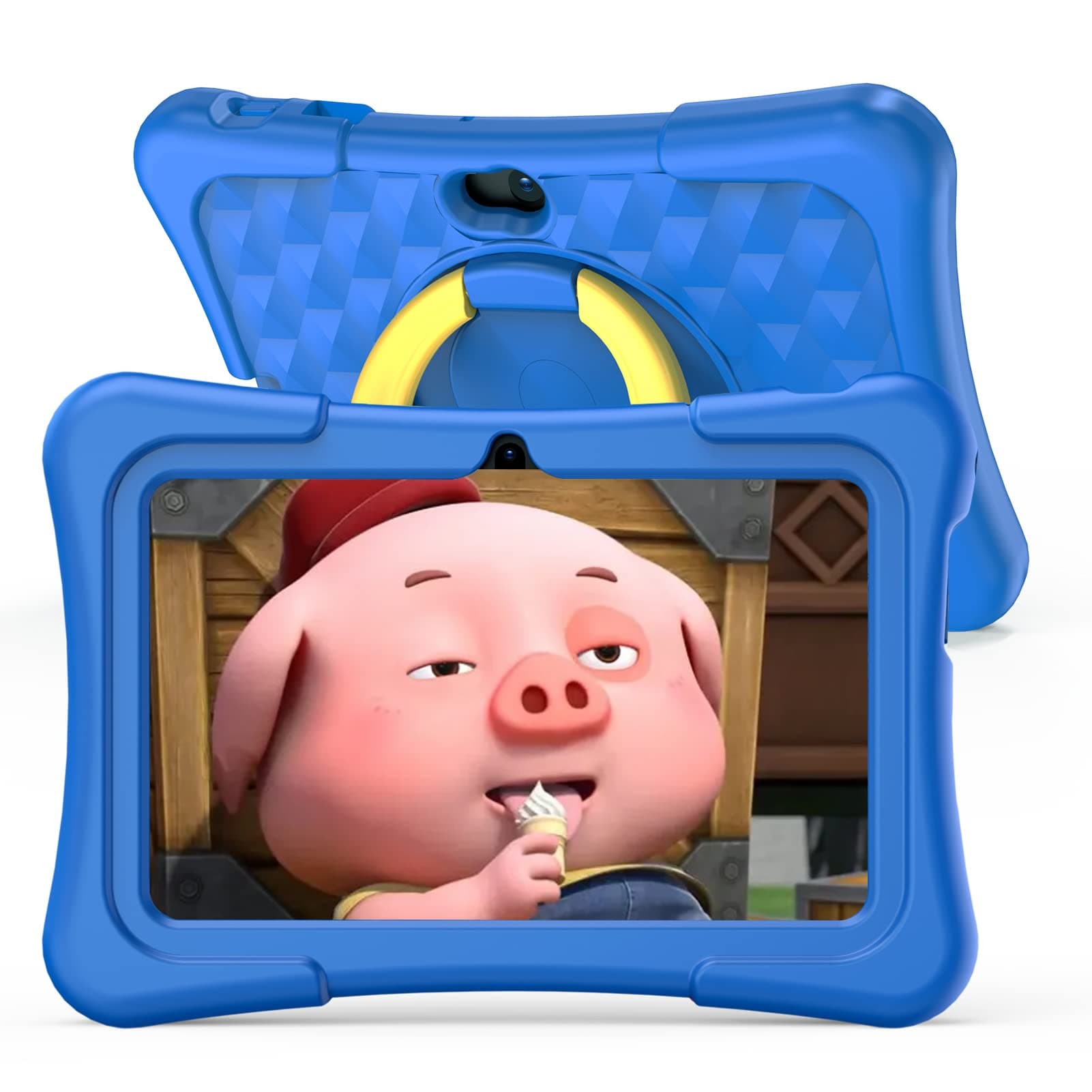 PRITOM 7 Inch Kids Tablet Android Quad Core 2GB RAM 32GB ROM BT WiFi Dual Camera Educational Games Child Lock Pre-Installed Kids Software with Kids Tablet Case Type C Blue