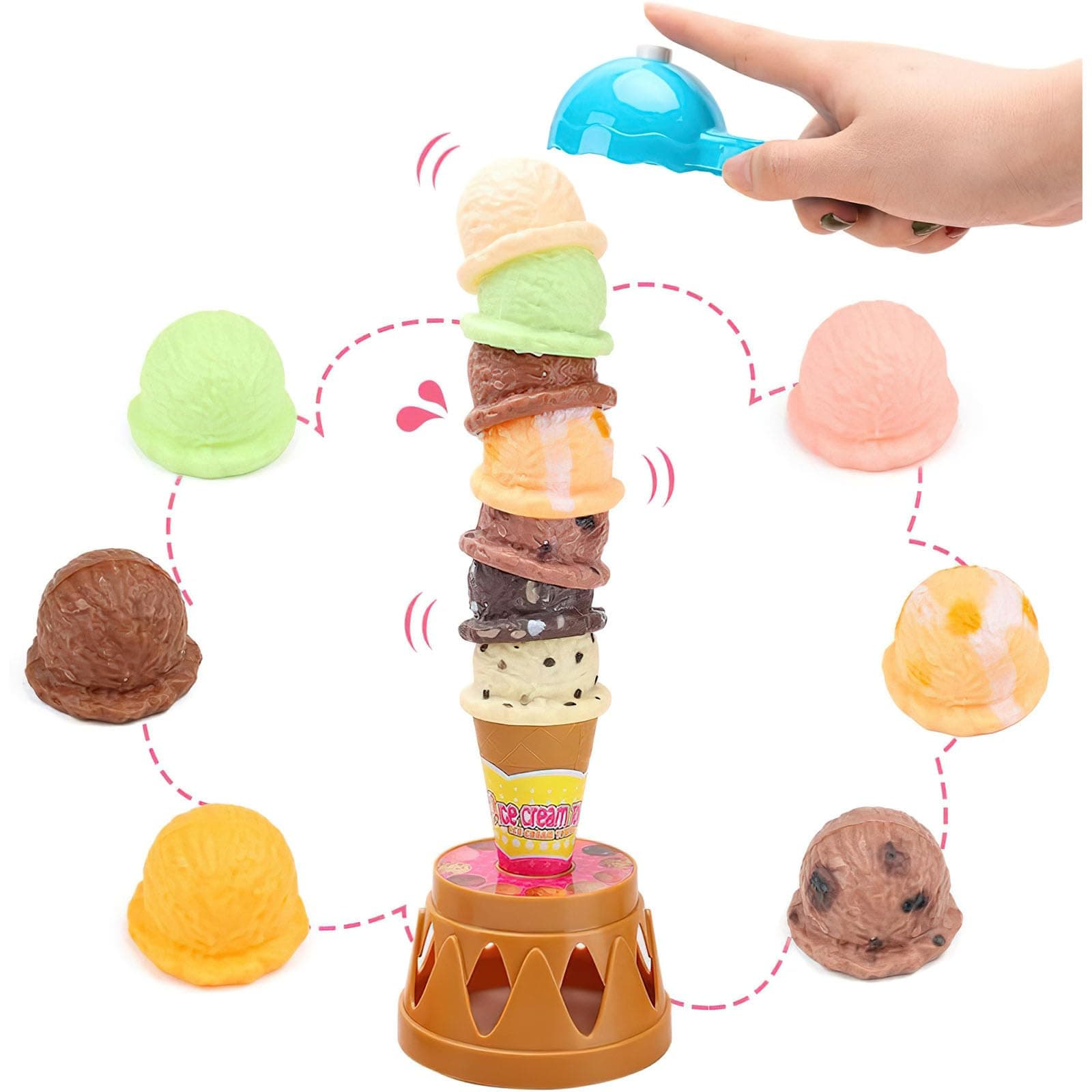 Balancing Tower Game, Ice Cream Tower Balancing Game Stacking Tower Food Pretend Play Toy Set with Scooper Birthday Present for Kids