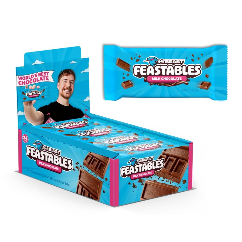 MrBeast Feastables Milk Chocolate Bar, Full Size, 24 Count, Smooth & Creamy Milk Chocolate Candy, Fairtrade Cocoa, 1.24oz Each