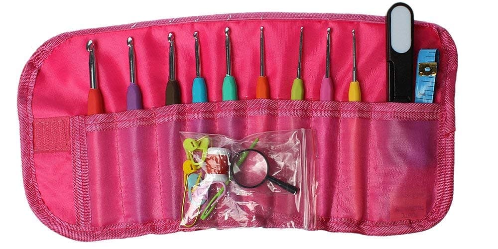 Crochet Tool Kit: Complete Ergonomic Prime Quality Soft-Grip Hooks plus Accessories