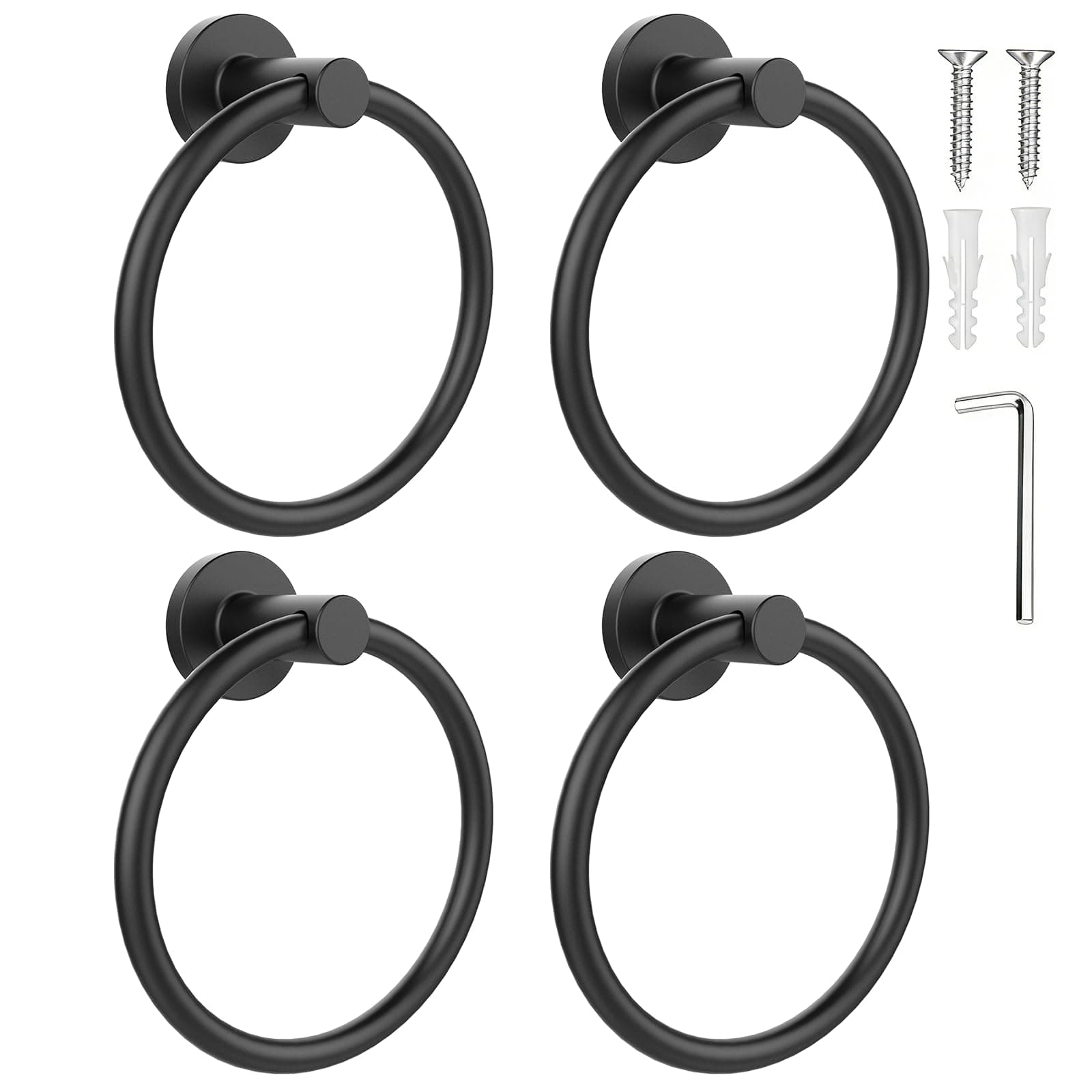 SetSail Towel Holder for Bathroom Wall Matte Black Towel Ring Stainless Steel Hand Towel Holder 4 Packs Towel Hanger for Bath, Kitchen
