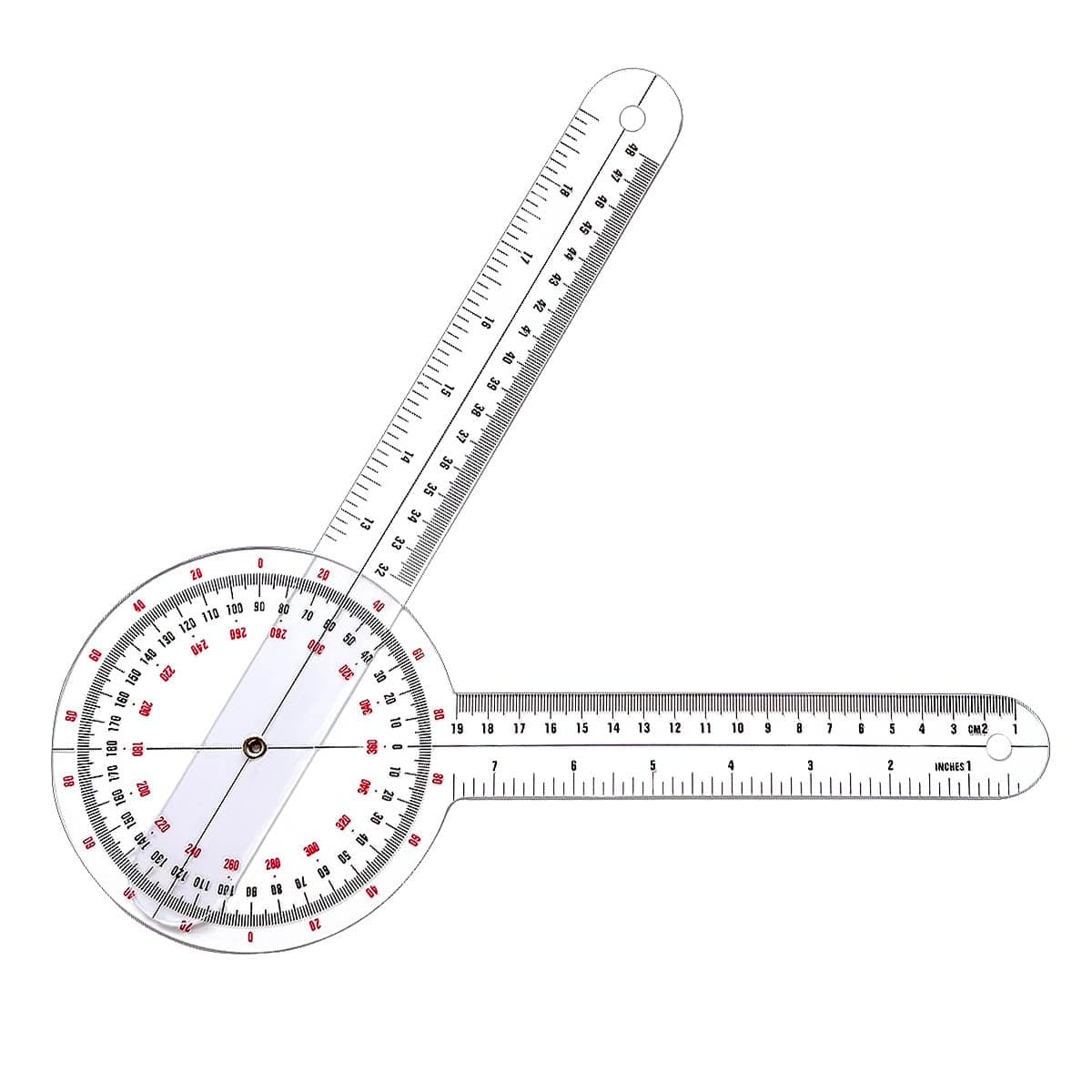 Goniometer 12 inch, Transparent Orthopedic Angle Ruler Plastic Goniometer, 360 Degree Clear Protractor Physical Therapy for Body Measuring Tape Goniometer Protractor Ruler