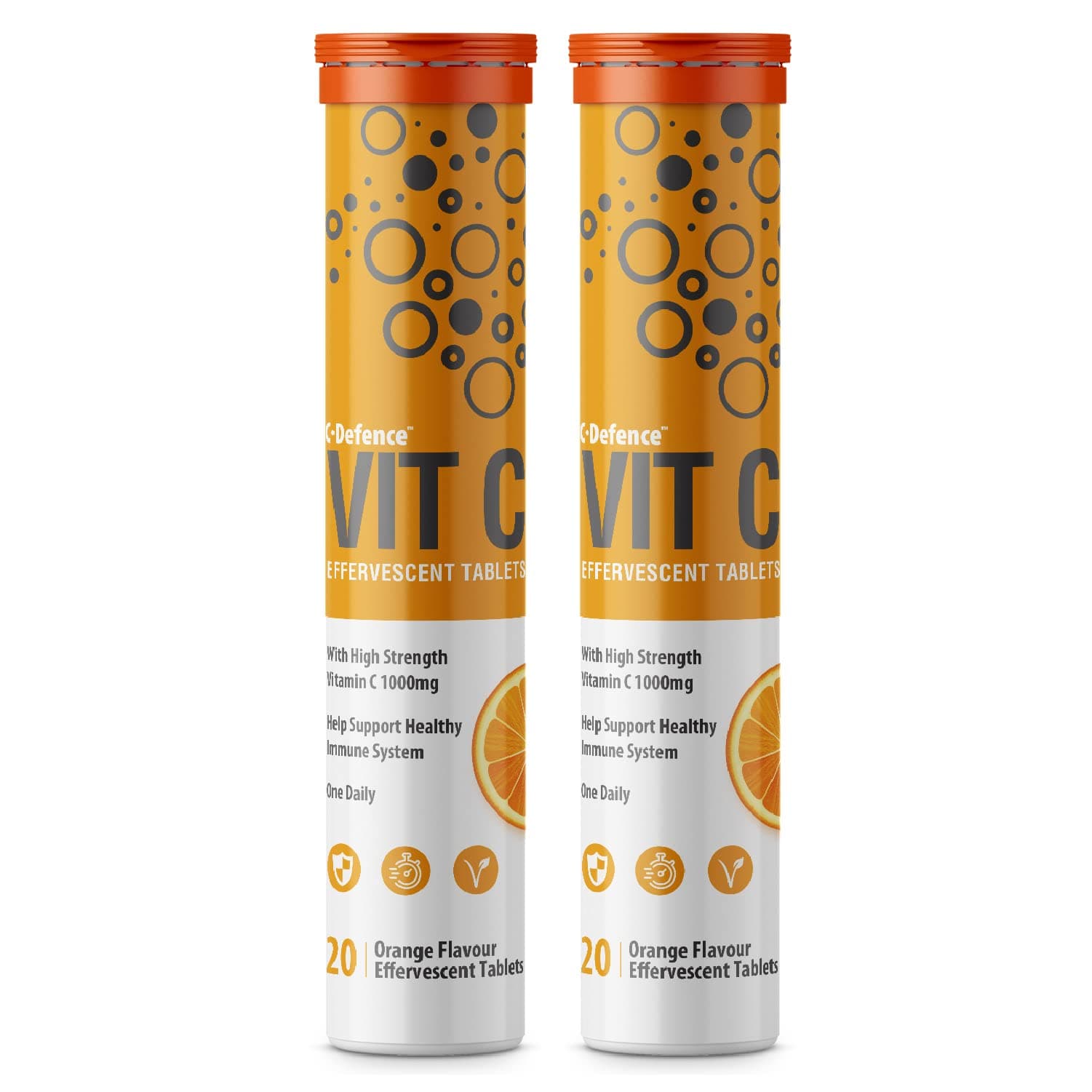 High Strength Drinkable Vitamin C 1000mg - VIT C Supplement - Contributes to The Maintenance of a Normal Immune System - Vitamin C Drink Orange Flavour - 20 Tablet Tube (Pack of 2)