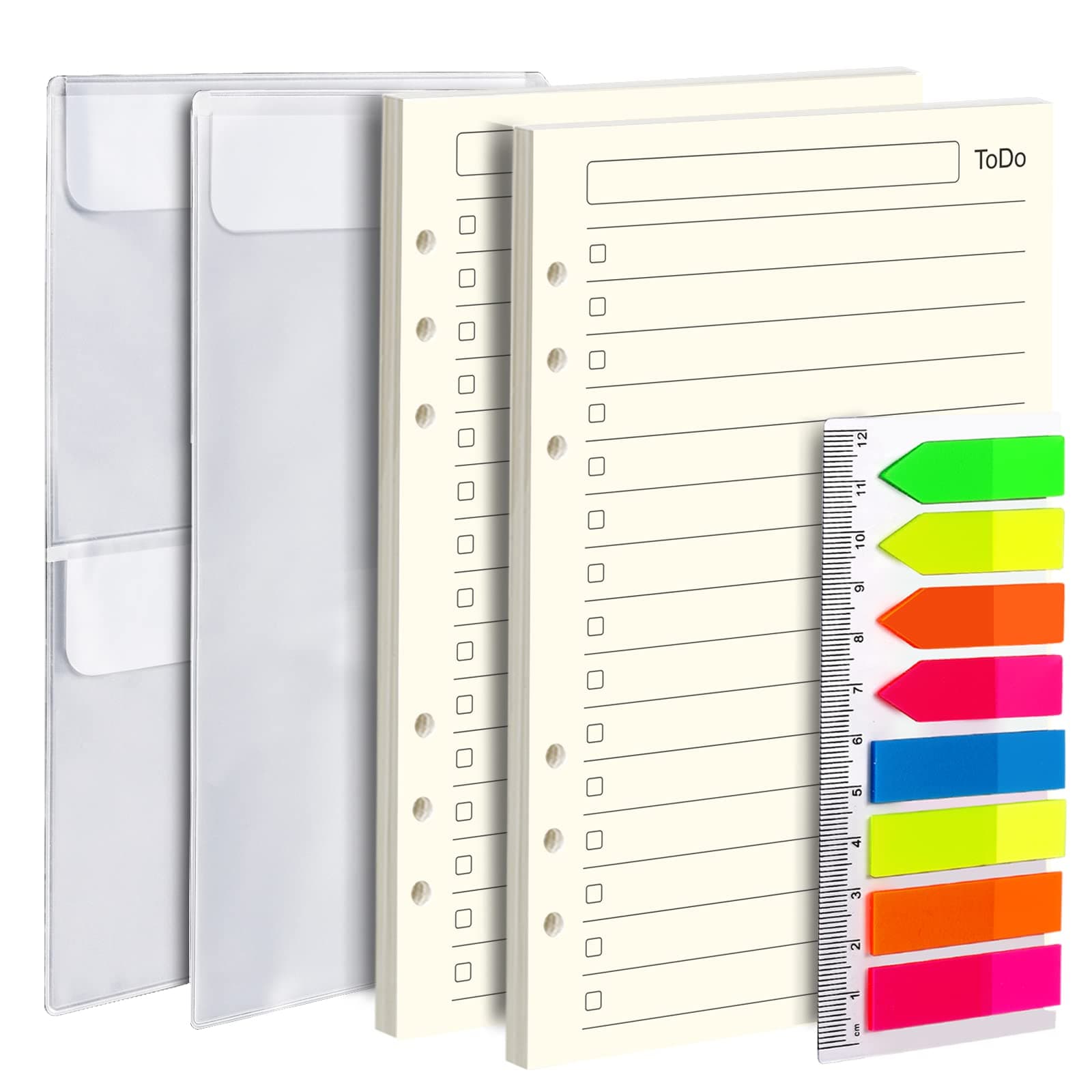 To Do List Planner Refill Paper, 90 Sheets/180 Pages A5 Refill Paper, Undated To Do List Notebook Checklist Paper, LEOBRO 6-Ring A5 Daily Planner Binder Insert Paper, with 160pcs Page Markers & Ruler