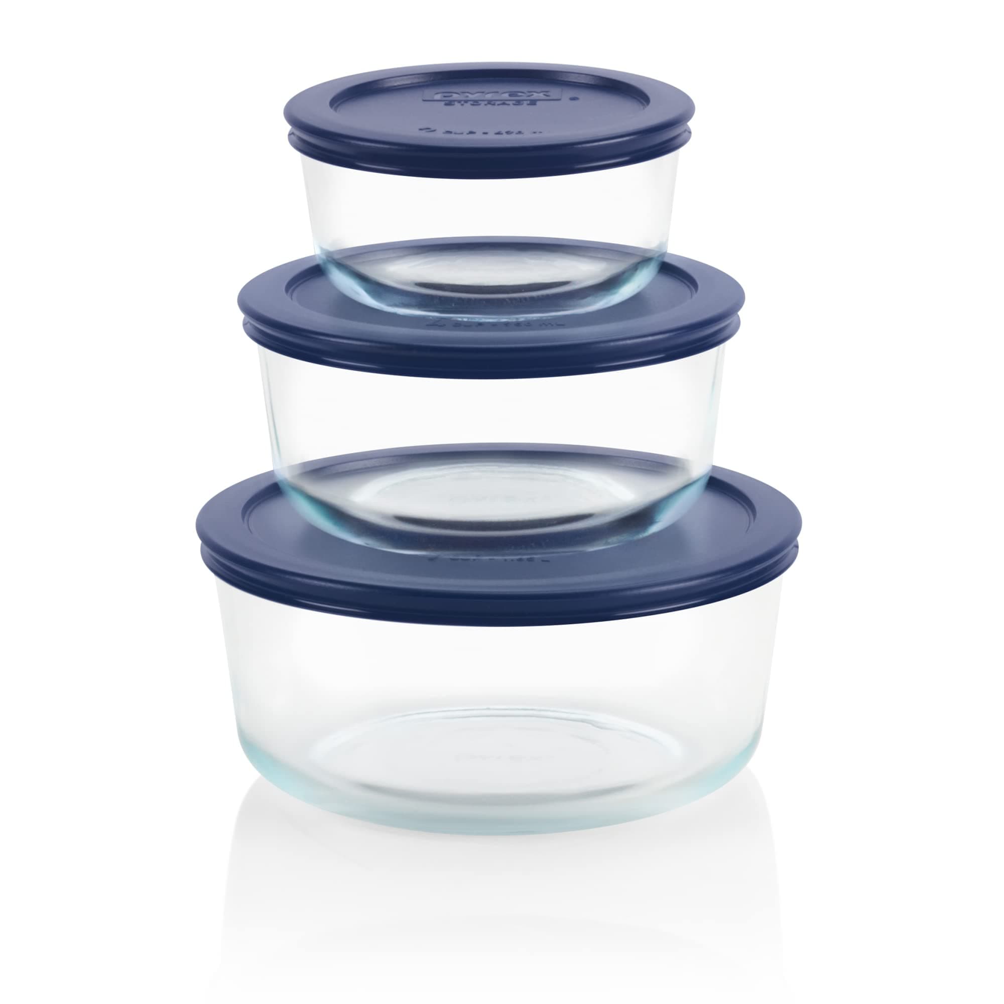 Pyrex 6010170 Glass Plastic Storage Set - 6 Pieces, Blue