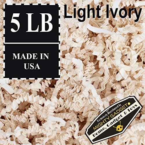 Mighty Gadget (R) 5 LB Light Ivory Crinkle Cut Paper Shred Filler for Gift Wrapping & Basket Filling