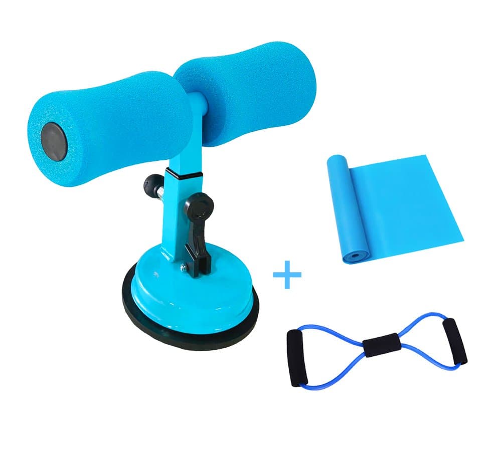Portable Self-Suction Situp Bar Adjustable Sit Up Equipment Helper, Include 1 Resistance Bands 7ft and 1 Free 8-Shape Resistance Tube, Great for Push Ups,Sit Ups, Muscle Training and Body Stretching