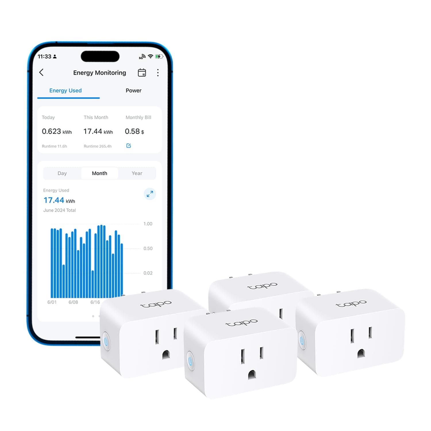Tapo TP-Link Wi-Fi Smart Plug, 𝗘𝗻𝗲𝗿𝗴𝘆 𝗠𝗼𝗻𝗶𝘁𝗼𝗿𝗶𝗻𝗴, Compatible with Alexa & Google Home & Samsung SmartThings, Timer, 15A/1800W Max, ETL Certified, 2.4G Wi-Fi Only, P115(4-Pack)