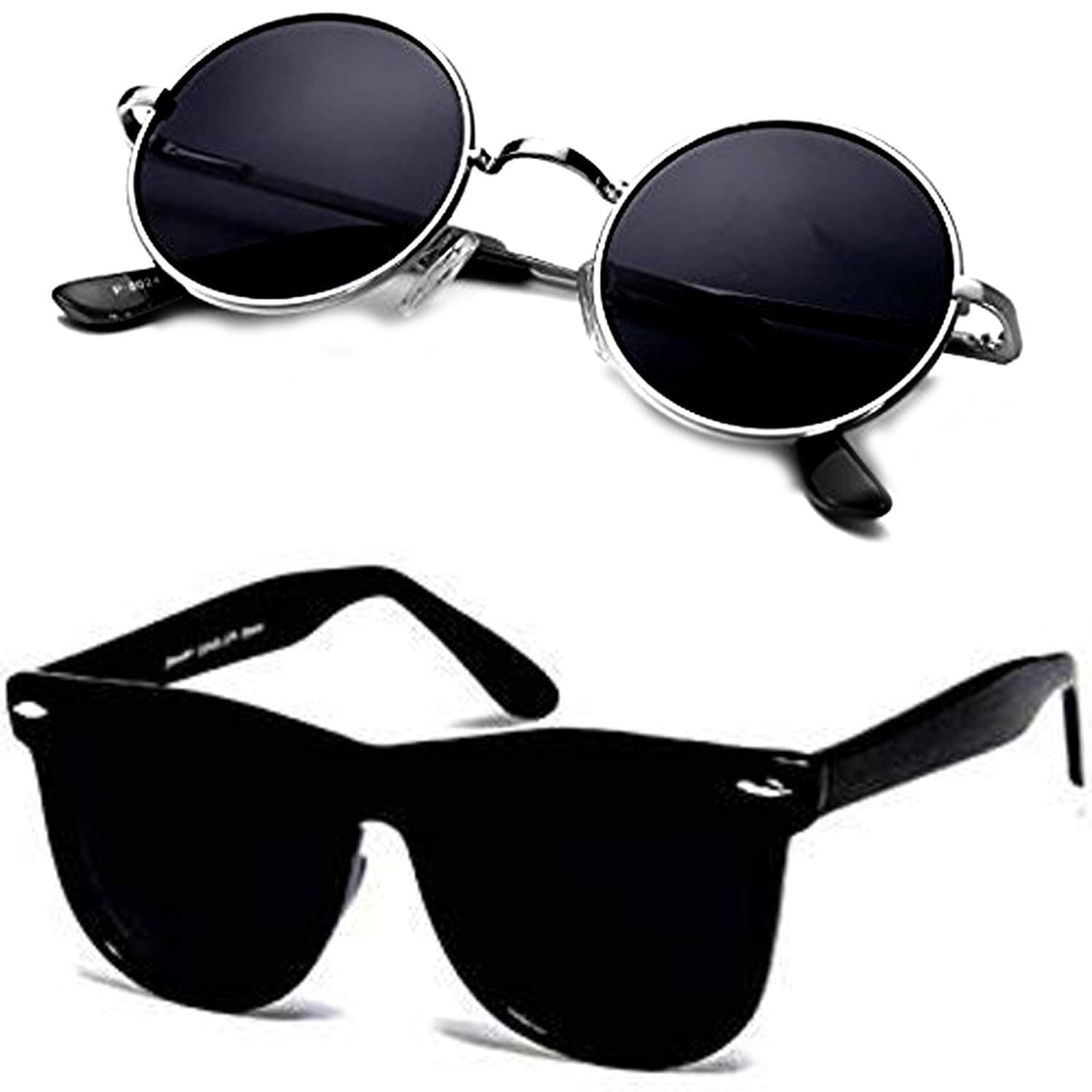 Ivonne Men's Goggle Sunglasses (Black Frame, Black Lens, Medium) -Pack of 2