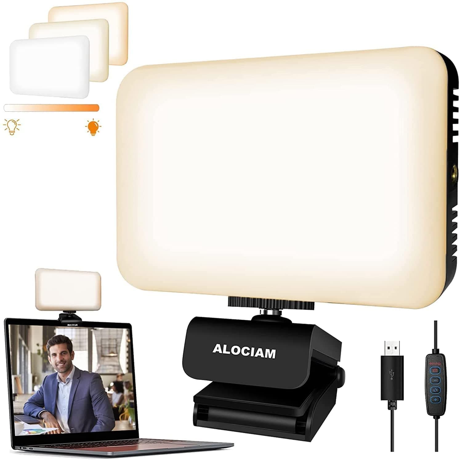 Video Light, Conference Lighting Kit, Zoom Calls Ring with Softbox for Laptop Computer, Ipad (No Glare) 3200K-6500K Adjustable Brightness with Webcam Mount