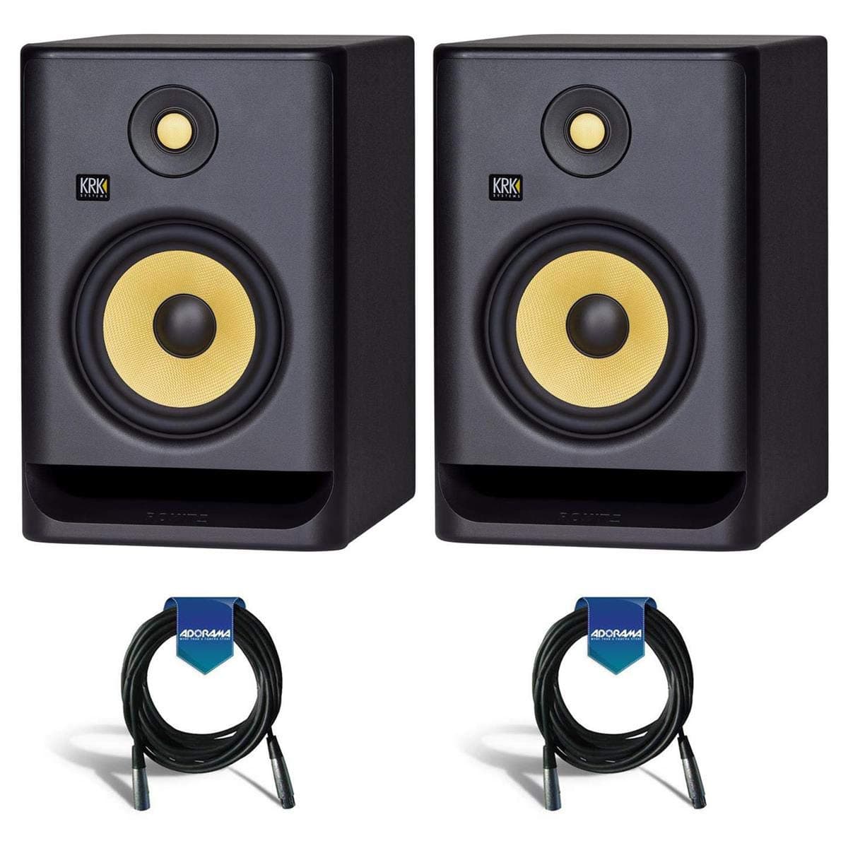 KRK 2 Pack ROKIT 7 G4 7" Powered Near-Field Studio Monitor, 42Hz-40kHz Frequency Response, Black - With 2 Pack 20' 6mm Rubber XLR Microphone Cable