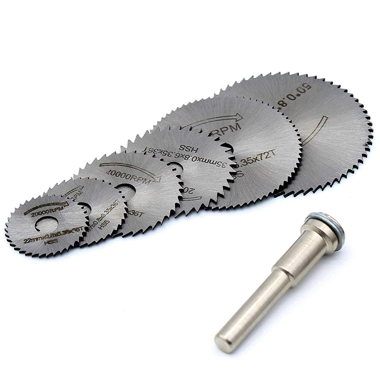 Circular Saw Disc Set, HSS Saw Discs Wheel Cutting Blades with 1/4" Shank Mandrel for Dremel Rotary Tools (22mm, 25mm, 32mm, 35mm, 44mm, 50mm)