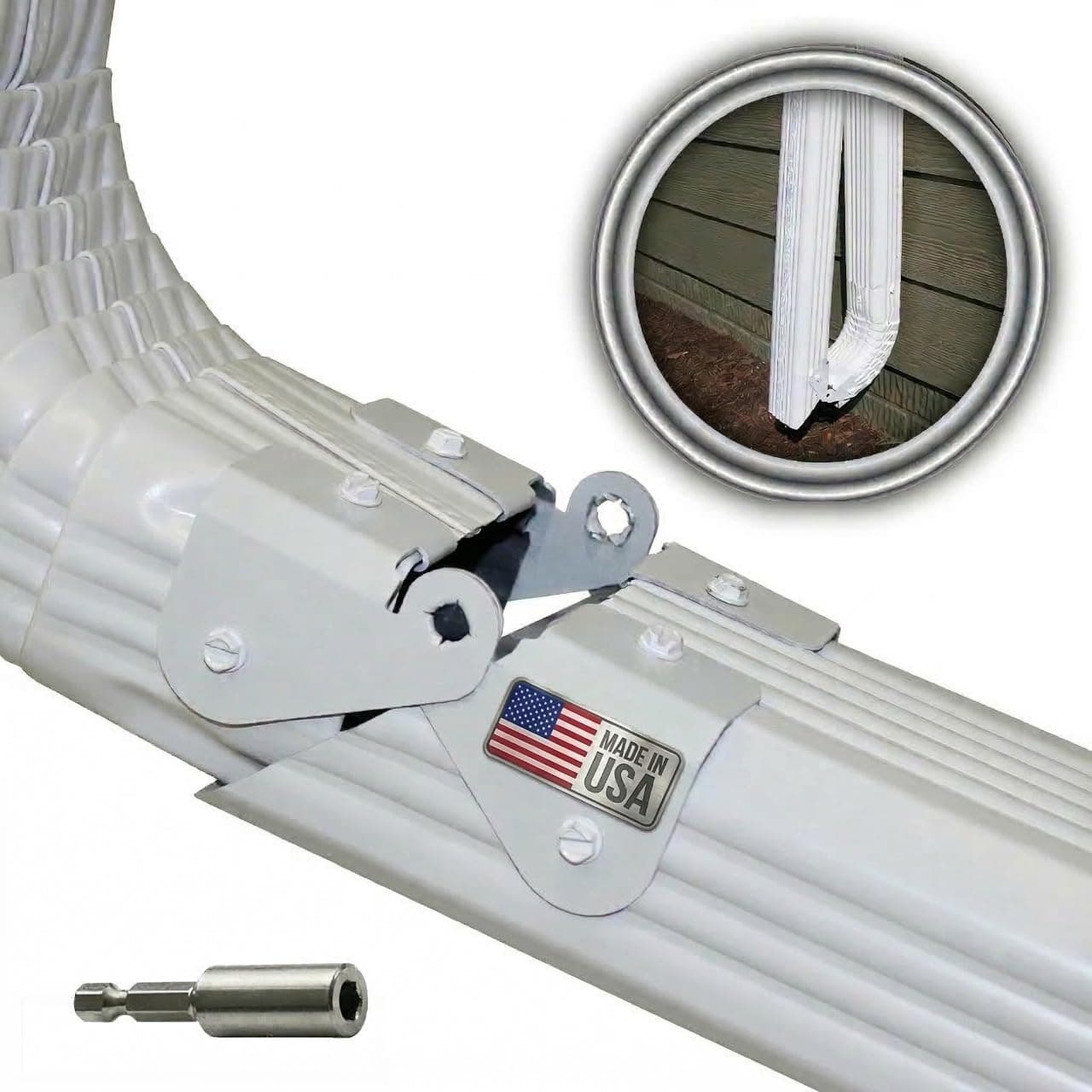 Zip Hinge Downspout Gutter Hinge (1 Pack) – Flip-Up Gutter Extension Hinge for Lawn Mowing – Universal Fit 2x3 & 3x4 Downspouts, 5” & 6” Gutters – DIY Install, Hardware Included – Made in USA