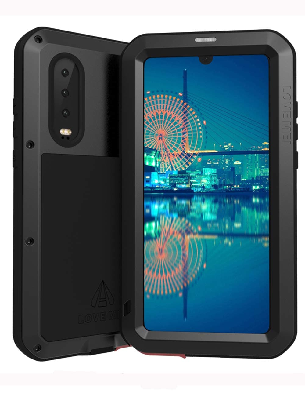 GFU Tempered Glass Armor Huawei P30 Pro Case, Outdoor Dustproof Cover Shell for Huawei P30 Pro Full Body Hybrid Heavy Duty Metal Shockproof (Black, P30 Pro)