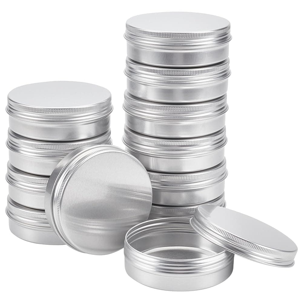 BENECREAT12 Pack 3.4 Oz Tin Cans Screw Top Round Aluminum Cans Screw Lid Containers - Great For Store Spices, Candies, Tea Or Gift Giving () Platinum 3.4 Oz (Platinum)