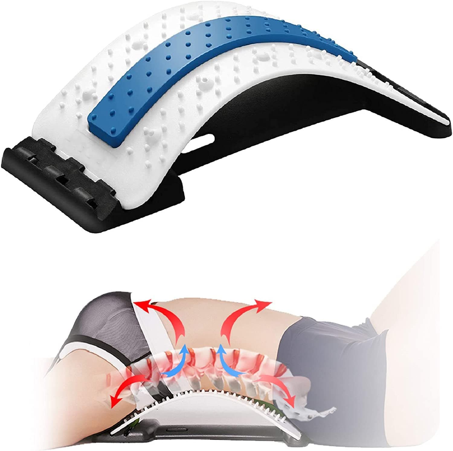 kossto Plastic Back Stretcher Device For Bed|Chair&Car,Multi-Level Lumbar Support Spine Board For Lower&Upper Back Muscle Pain Relief (White),One Size