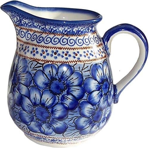 Polish Pottery 1 Liter - 1 qt Pitcher Jug Eva's Collection Unikat "Blue Garden"