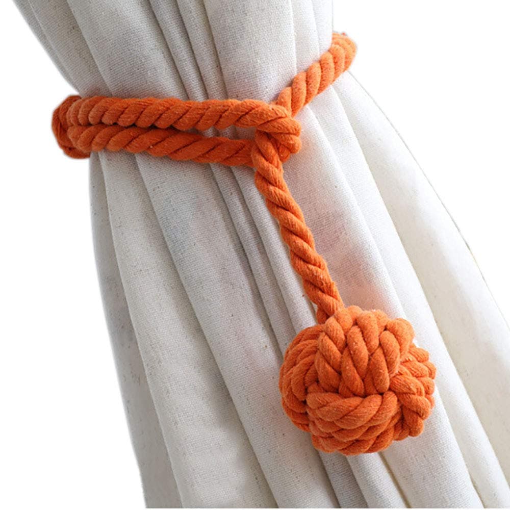 Melaluxe 2 Pack Curtain Tiebacks - Heavy Duty Curtain Rope Tieback, Handmade Rural Decorative Curtain Holdbacks (Orange)