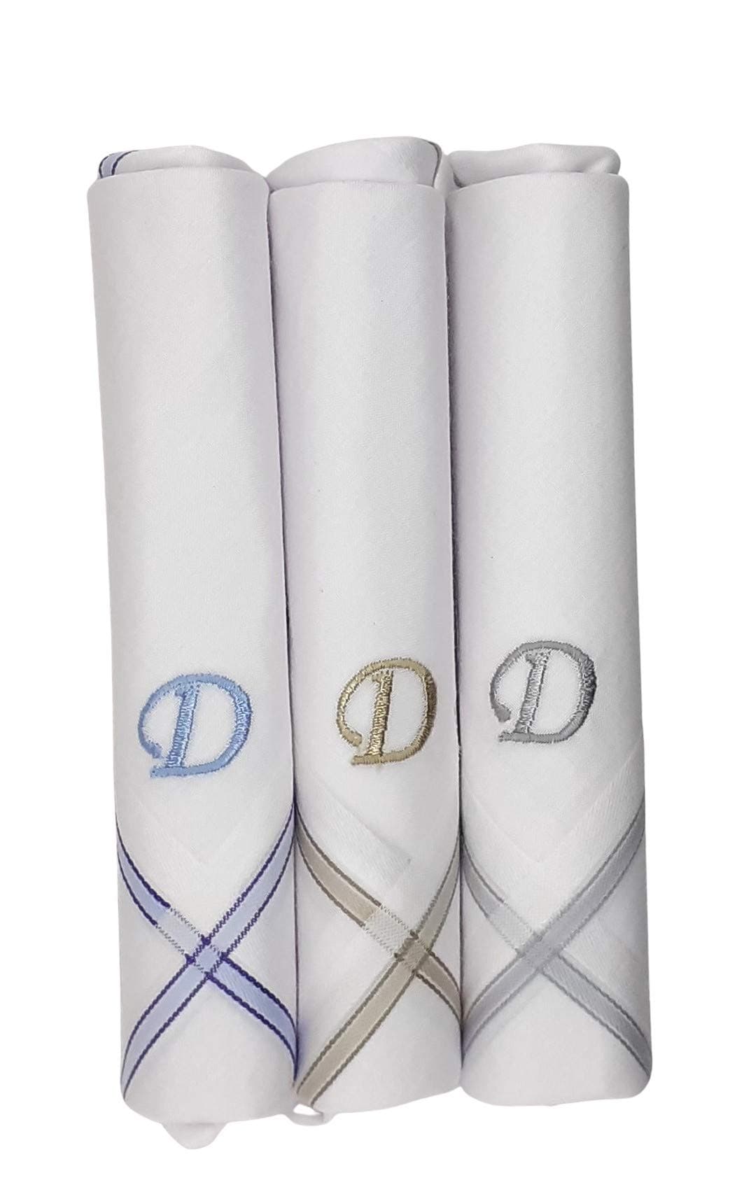 Concerto Men's Fine Cotton (White) Embroidered Initial Handkerchief (Pack of 3) (Size 48 cms * 48 cms) - (A-Z)