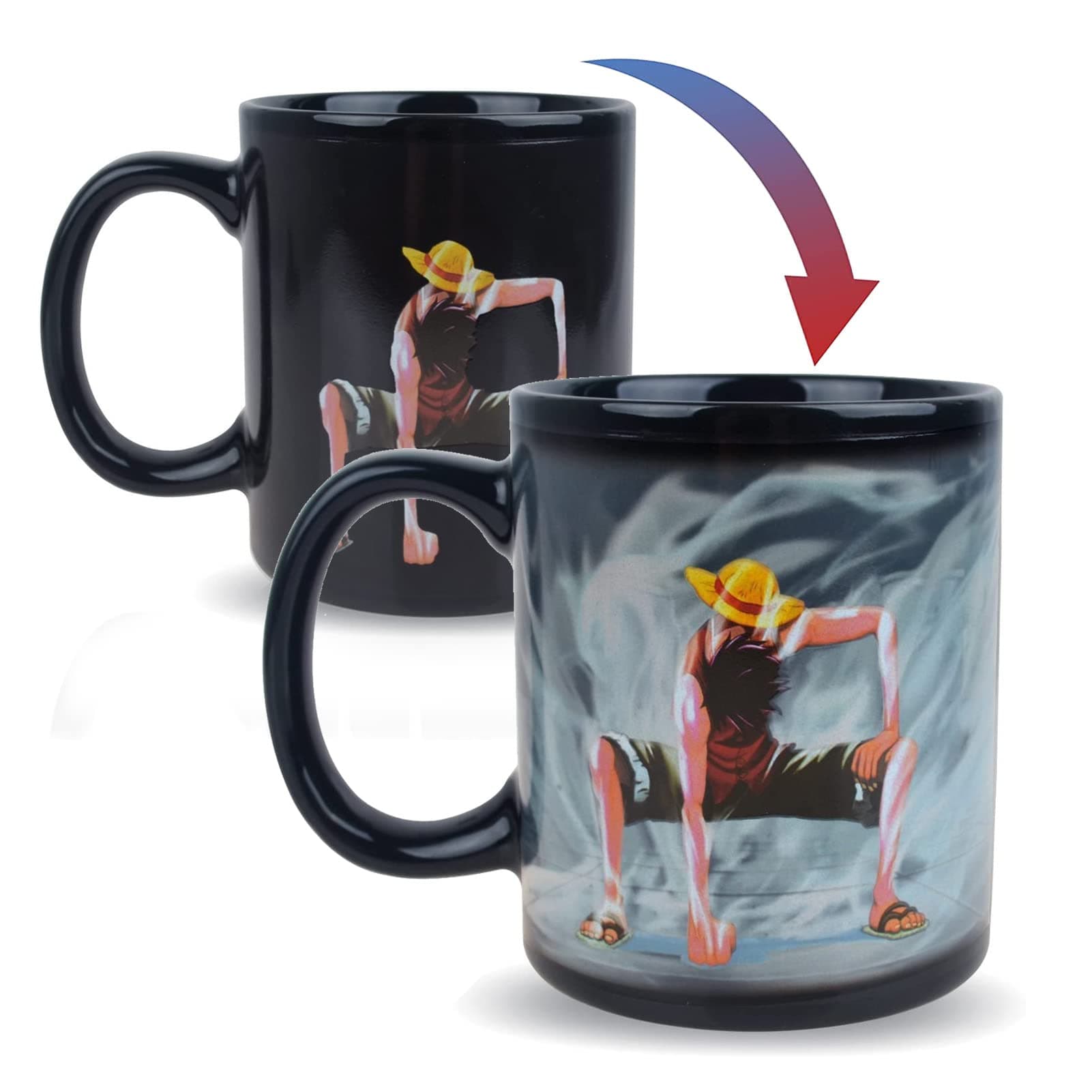 BeneU One Piece Luffy Changing Coffee Mug Heat-Sensitive Reactive Ceramic Cup Coffee Mug