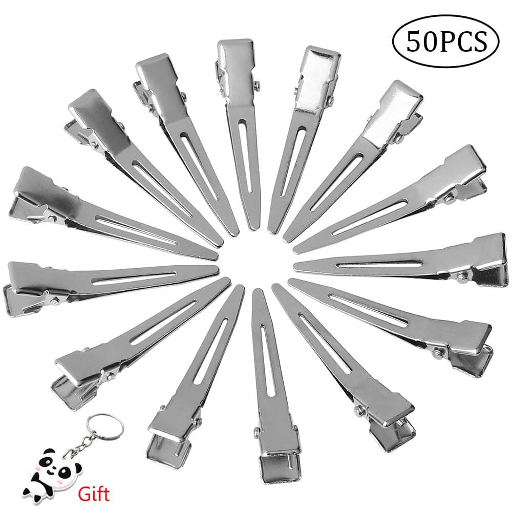 HSAN Curl Clips, 1.75 Inches Single Prong Curl Clip Section Clips Metal Alligator Hair Pins Clips for Hair Extensions (50 PCS)