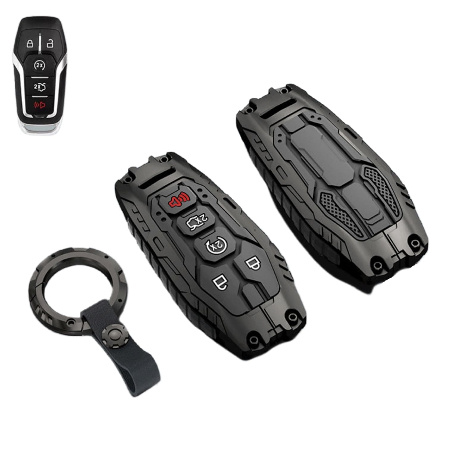 Heavy Key Fob Cover Case Protector for Ford, Keychain, Accessories for Ford F150 Mustang Explorer Edge Fusion Lincoln MKZ MKC MKX(Model-B Black)