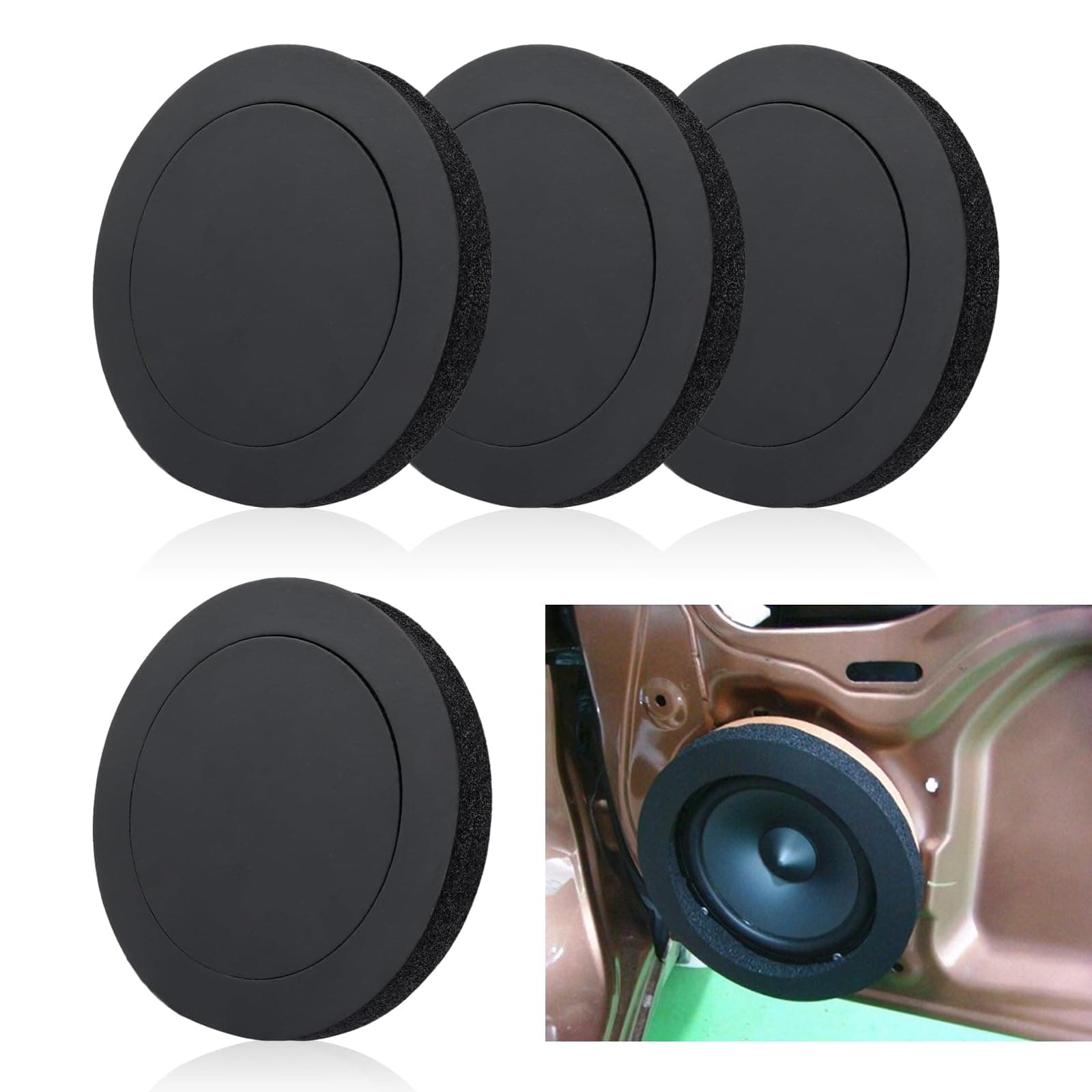 4 PCS Car 6.5" Speaker Voice Coil, Slow Rebound Sealed Speaker Circle to Avoid Sound Diffusion, Improve Speaker Sound Effect Bass Pad, Universal for Cars Speaker Blockers Accessories (Black)