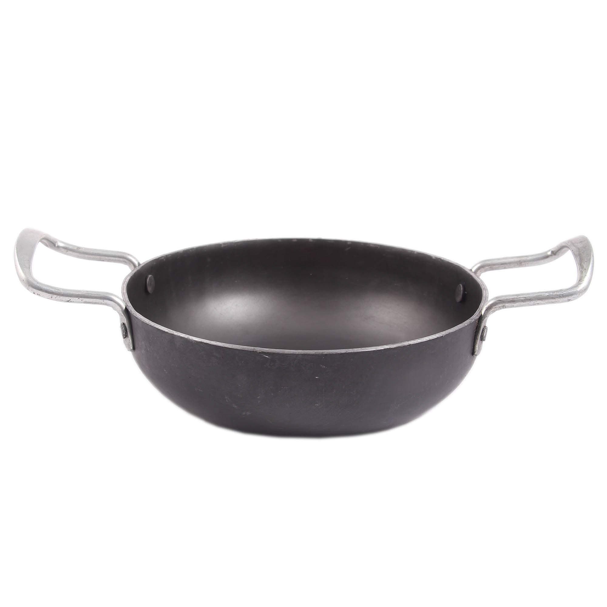 KITCHEN SHOPEE Traditional Iron Kadai - Large Size (8 Inches Diameter) Ideal for 1-2 Member Family Color black1.5 litres