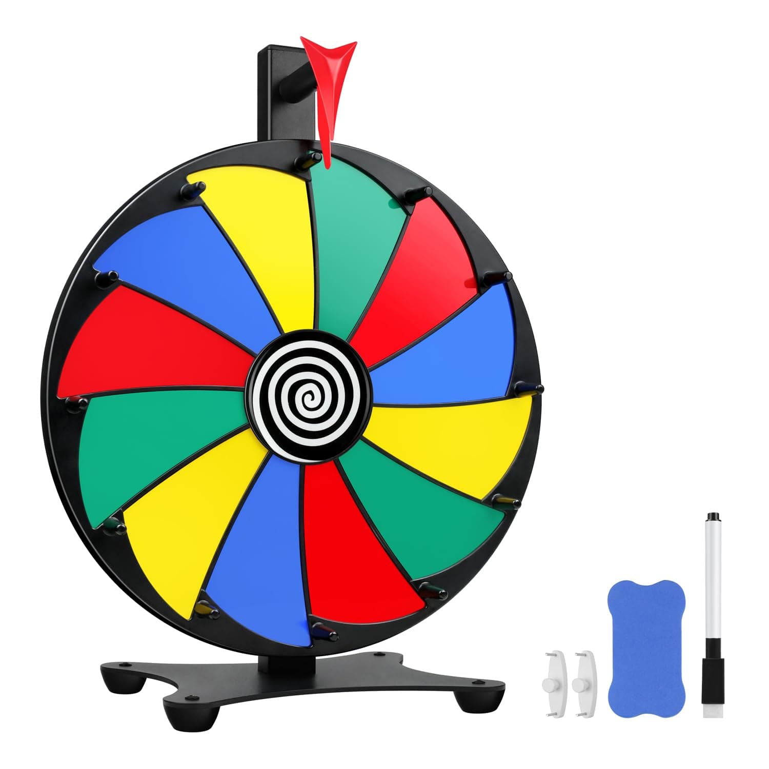 12 Inch 12 Slots Prize Wheel Tabletop or Wall Mount Fortune Spin with Dry Erase Marker and Eraser for Engaging Home Parties, Trade Show, Carnival Events