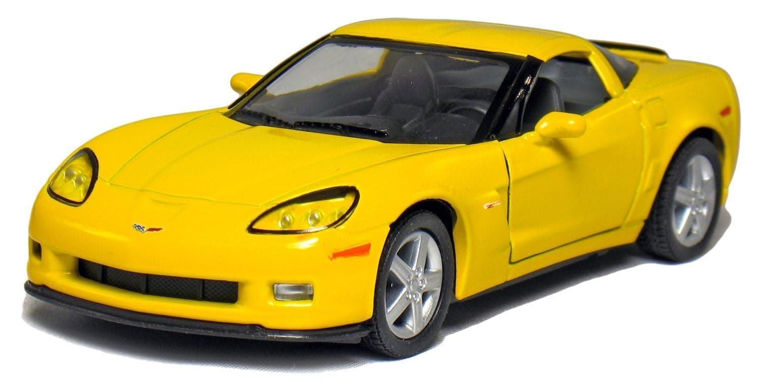 2007 Corvette Z06 5inch 1:36 Scale 5 Inch Die Cast Metal Model American Muscle Toy Car. Pullback Action Yellow