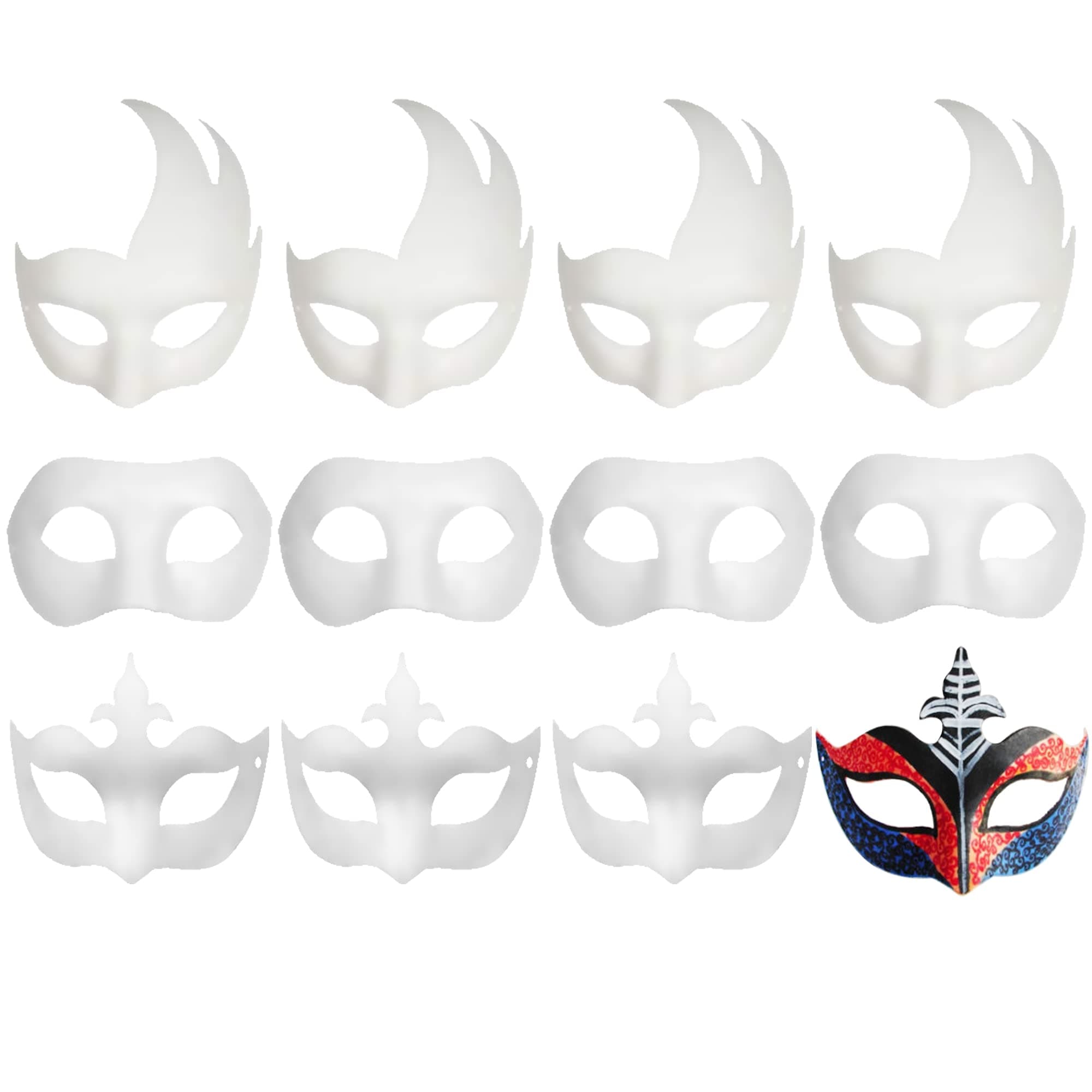 CSPRING 12PCS Cute Paper Face Paintable White Plain DIY Mask for Mardi Gras Cosplay Masquerade Dance Party