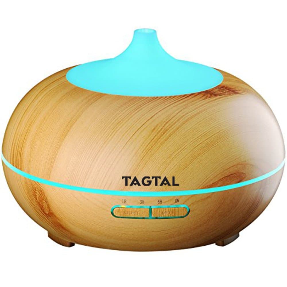 Aromatherapy Essential Oil Diffuser, Tagital 300ml Wood Grain Ultrasonic Cool Mist Whisper-Quiet Humidifier with Color LED Lights Changing & 4 Timer Settings, Waterless Auto Shut-off For Spa Baby