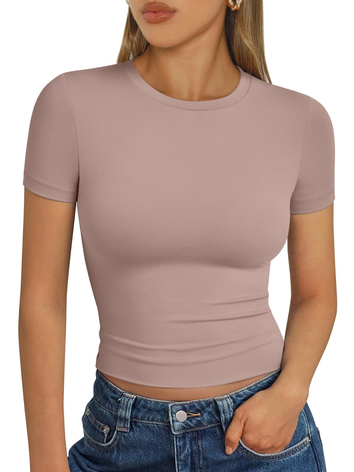 Trendy Queen Womens Basic T-Shirts Scoop Neck Short Sleeve Crop Tops Cute Summer Tops Slim Fit Tees Y2k Clothing