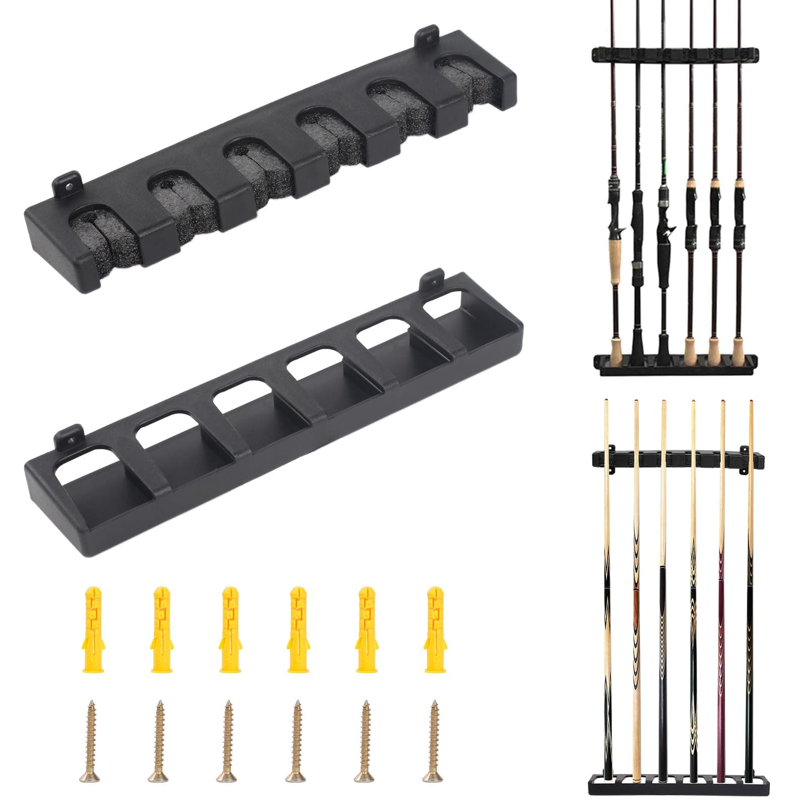 Omevett6 Pool Cue Holder Wall Mounted Pool Cue Rack Billiard Pool Cue Stick Stand Vertical Pool Table Rods Clip Accessories for Snooker Games Billiard Clubs Bars Billiards Players