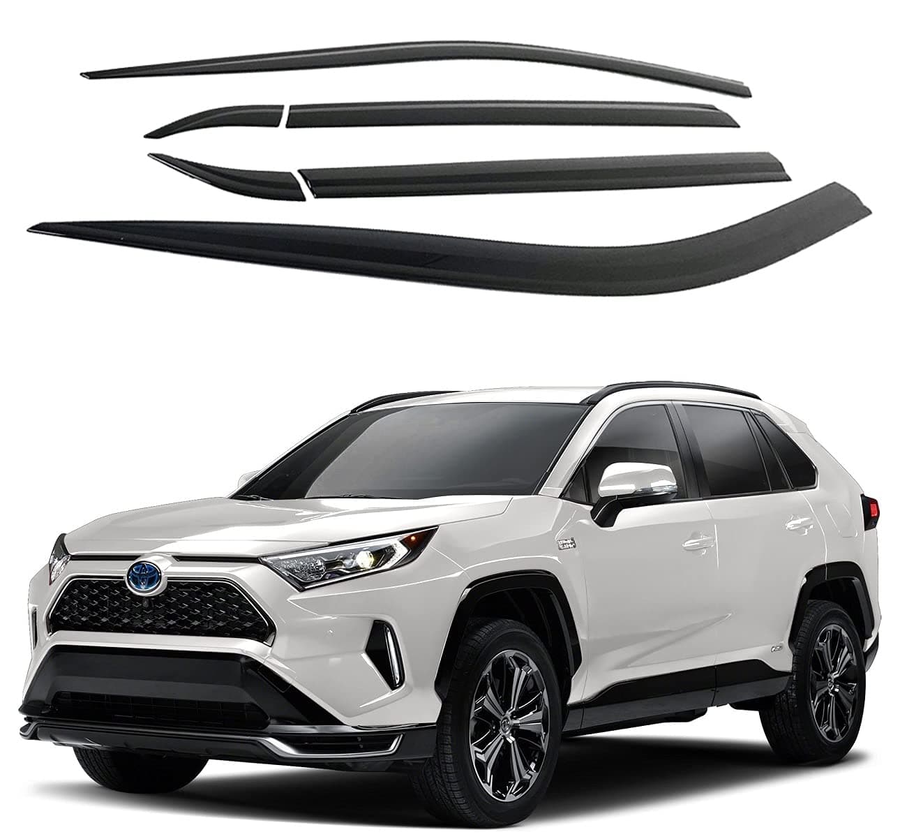Tape-On Rain Guards Window Visors 6 Pcs Set for Toyota Rav4 2019 2020 2021 2022 2023 2024 / Window Deflectors, Out-Channel Vent Shades (Smoked)