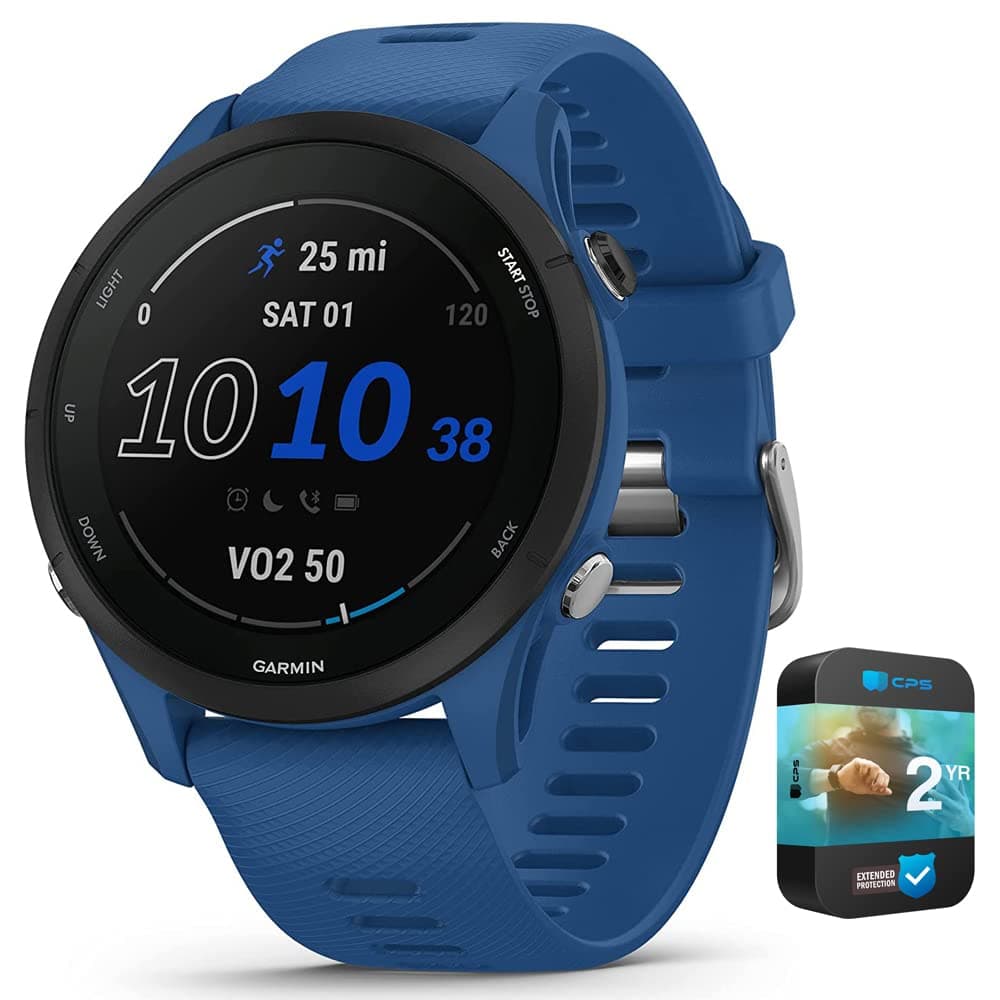 Garmin 010-02641-01 Forerunner 255 GPS Smartwatch Tidal Blue | Official USA Partner Model | Bundle with 2 YR CPS Enhanced Protection Pack