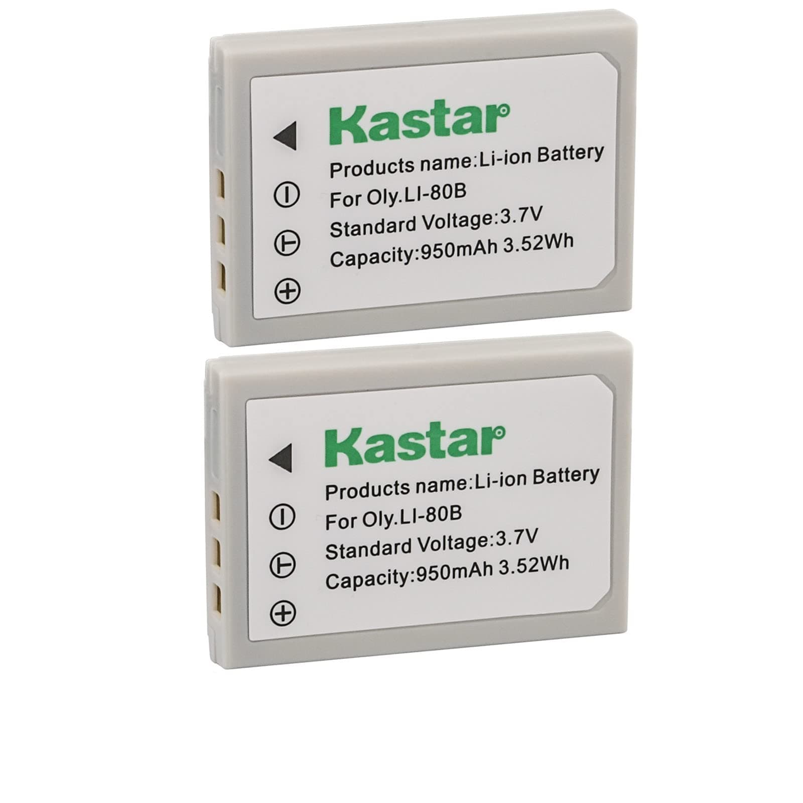 Battery (2-Pack) for Olympus Li-80B and Konica Minolta NP-900 Work with Olympus T-100,t-110,x-36 and Konica Minolta DiMAGE E40, E50, KYOCERA EZ4033 etc. Cameras