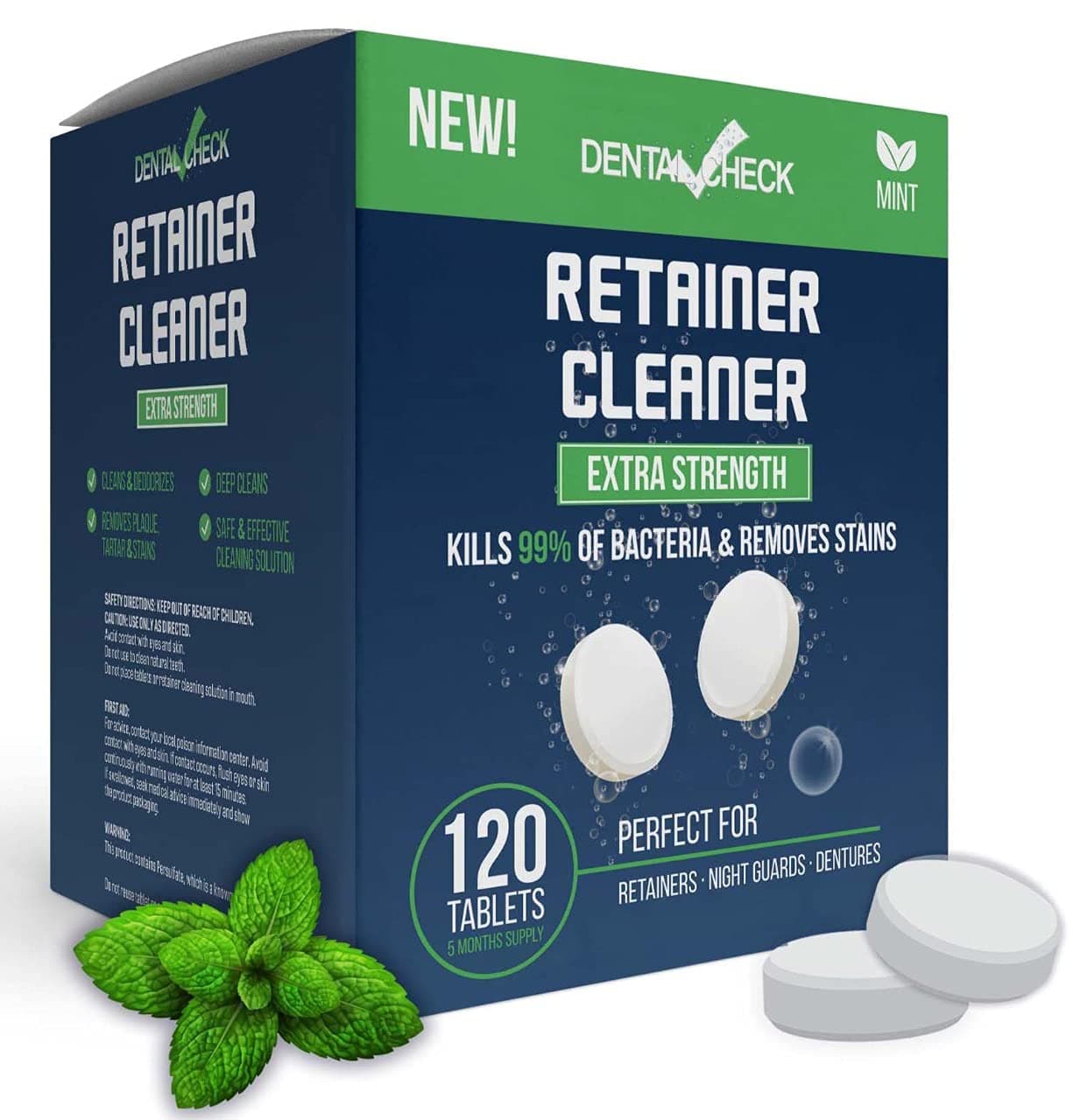 Retainer and Denture Cleaner 120 Tablets, 4 Month Supply Cleaning Tablets Denture Cleaners Remove Bad Odors, Plaque, Stains From Night Guards, Mouth Guards, Dental Appliance