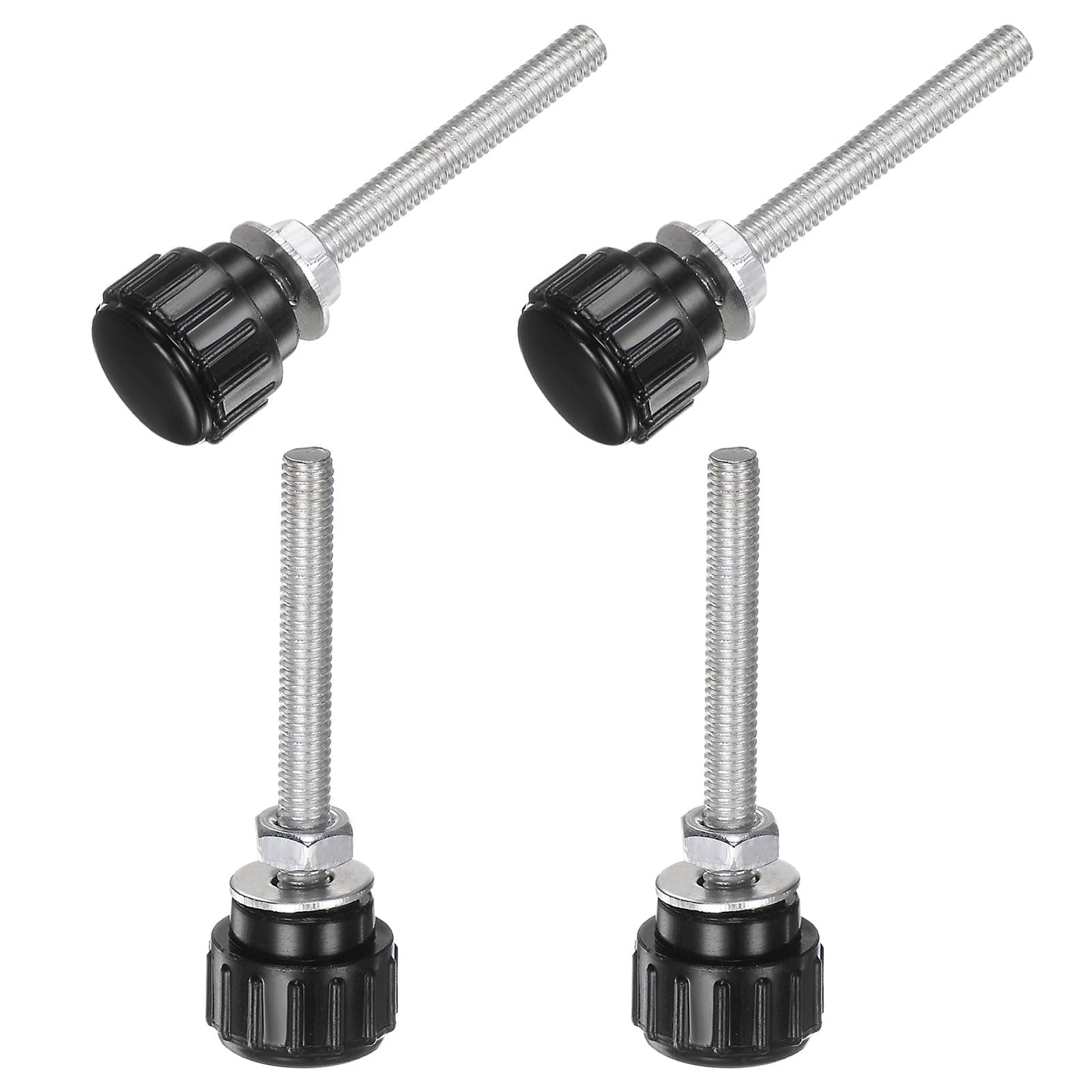 sourcing map 4 Set M4 x 40mm Male Thread Knurled Knobs Thumb Screws with Nuts Washers, Clamping Knob Grip 14mm Plastic Head Hand Knobs Thumbscrews, Black