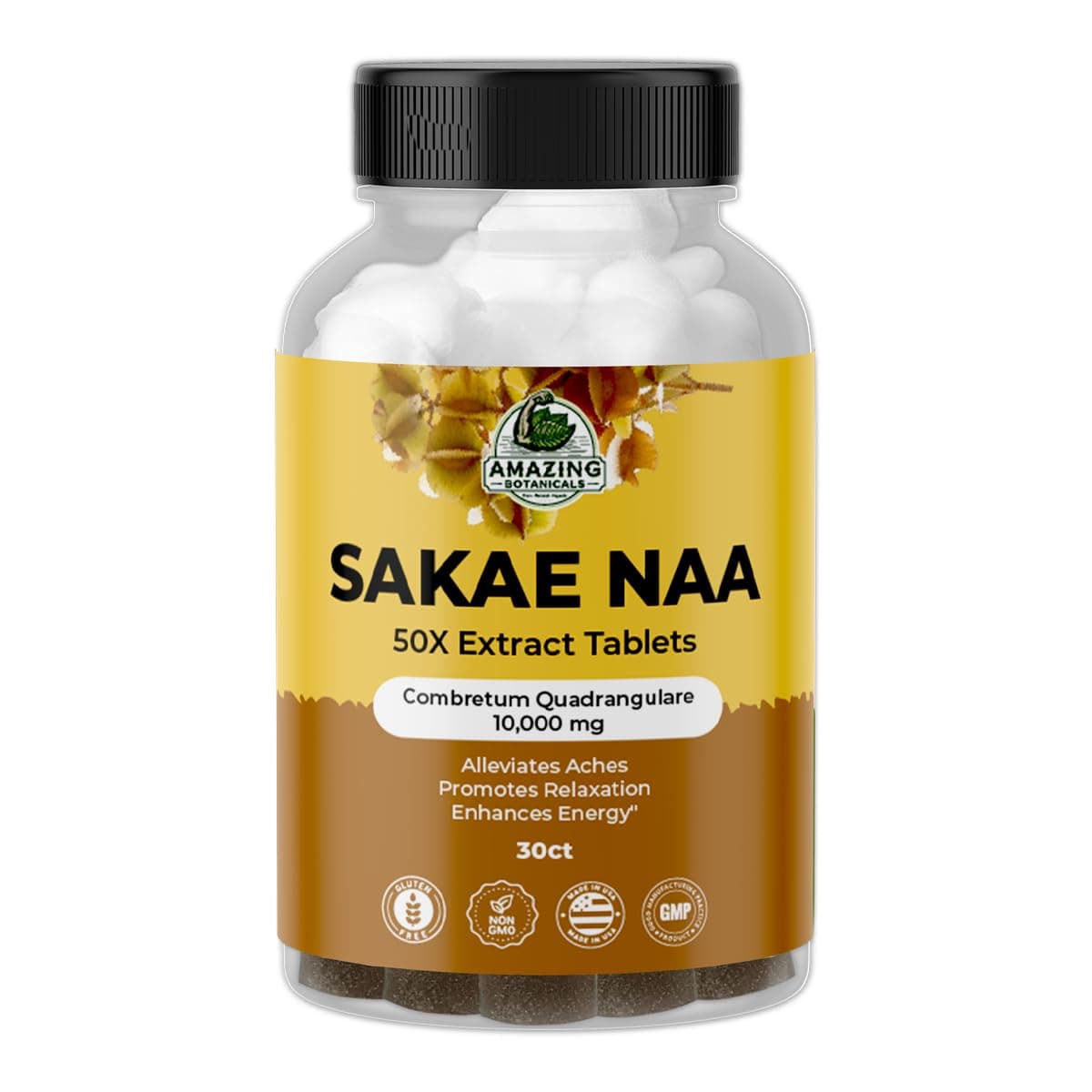 Amazing Botanicals Sakae Naa 50X Extract Tablets High Potency 200mg per Serving - Combretum Quadrangulare - Promotes Relaxation, Calmness & Focus - 30 Count