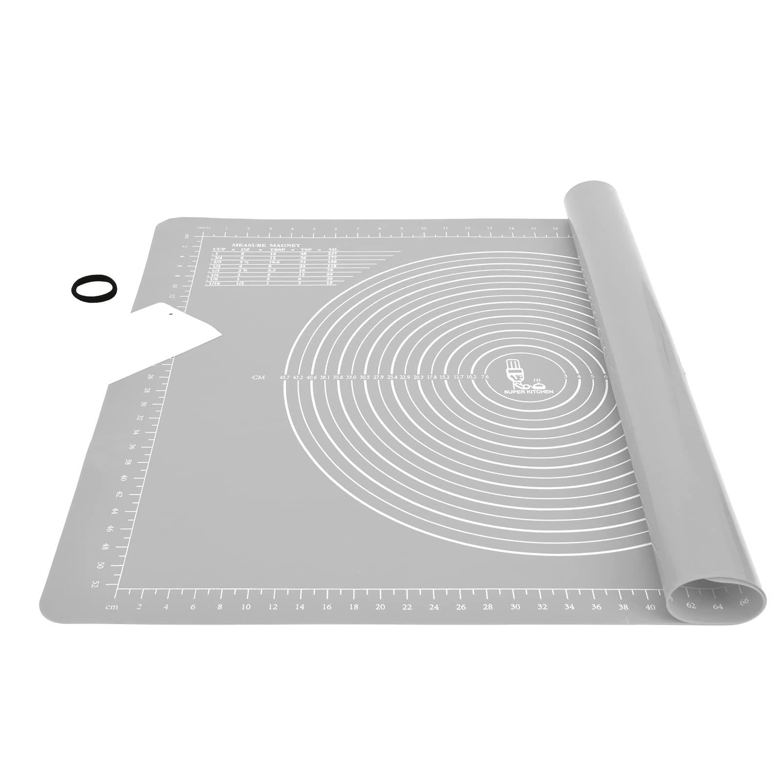 SUPER KITCHEN Nonstick Silicone Baking Mat with Dough Scraper Heat Resistant Non Slip Kneading Board Fondant Rolling Mat for Baking Pastry Art Crafts (71x51cm, Grey)