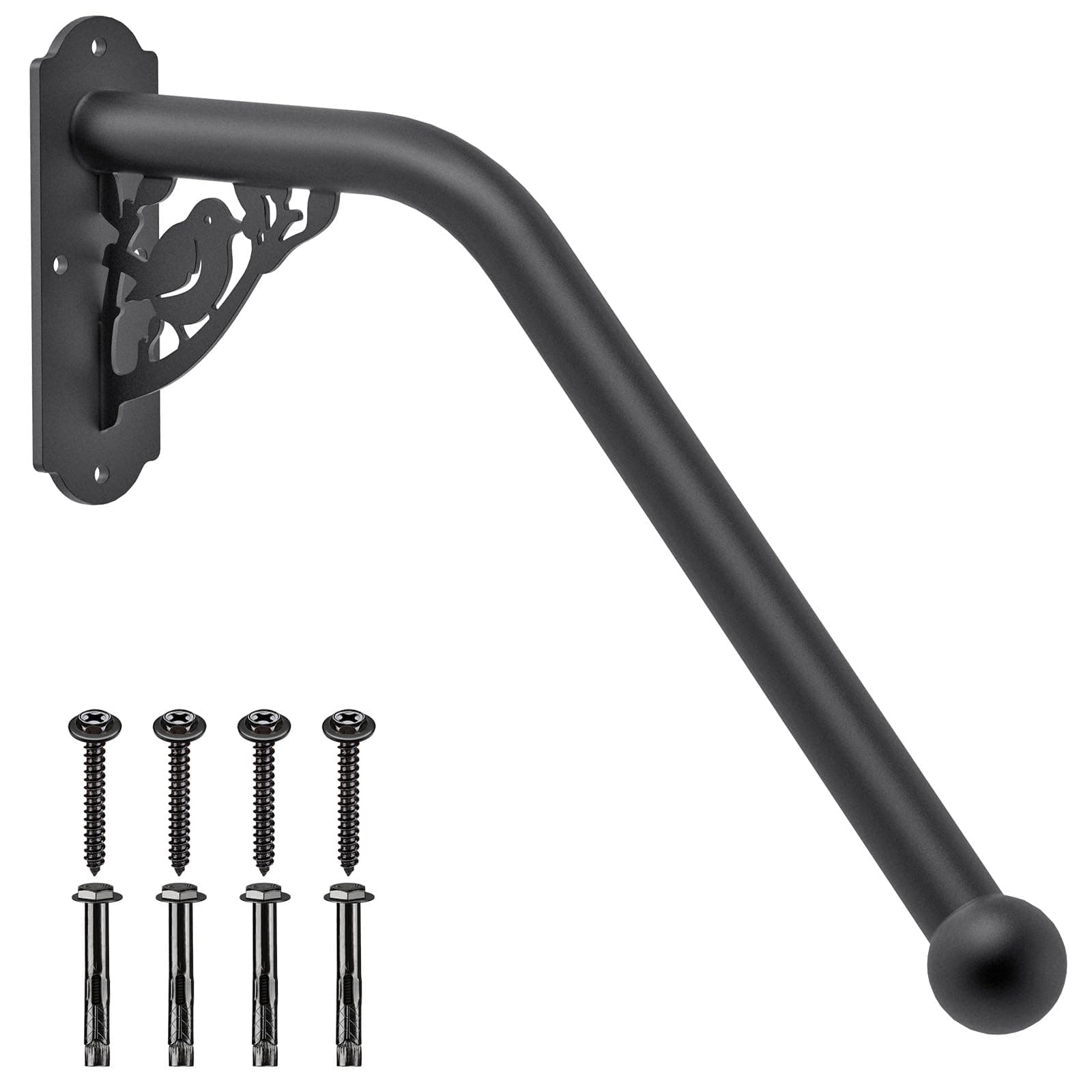 SELEWARE Fully Welded Staircase Handrail Iron Handrail Indoor Outdoor Steps Garage Railing Safety Grab Bar for Elderly Bird Shaped 24'' Length 1.3'' Dia