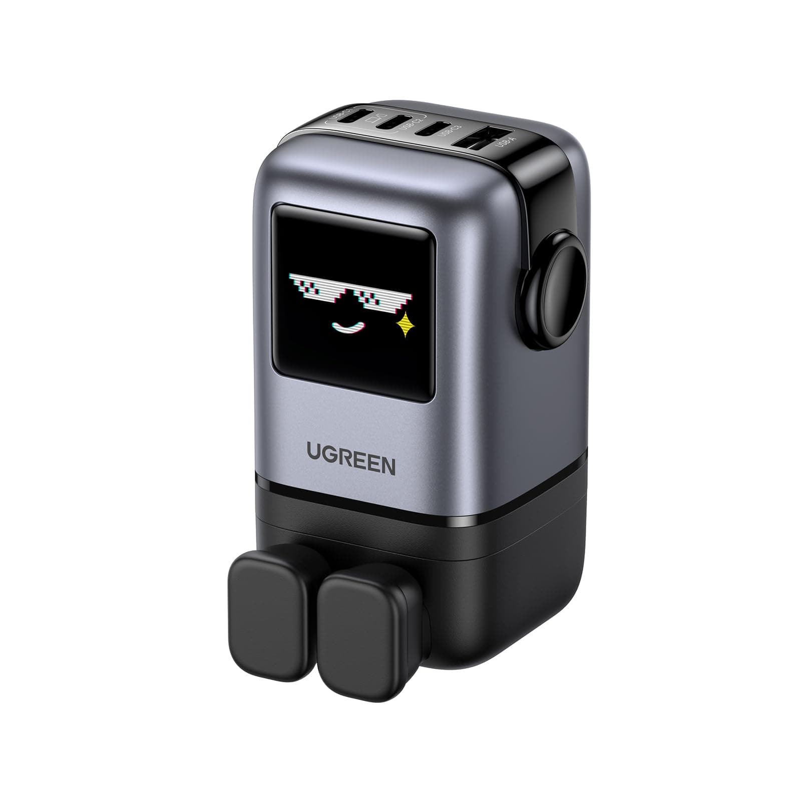 UNO 100W Type C Charger 4-Port, Nexode GaN Wall Fast Charge Plug Funny LED Display Compact Laptop Power Charging Adapter for MacBook/HP/Dell/Lenovo, iPhone 17 Pro Max, Galaxy S25 Ultra -Black