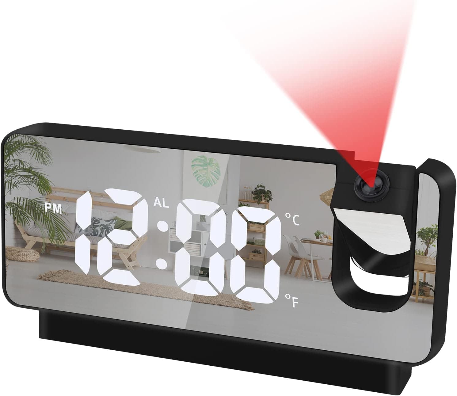 LUKSYOL CAZADORA Multifunctional LED Mirror Night Light Digital Alarm Clock with Thermometer - Stylish & Functional Table Clock Decor - Perfect for Heavy Sleepers (Projection Alarm)